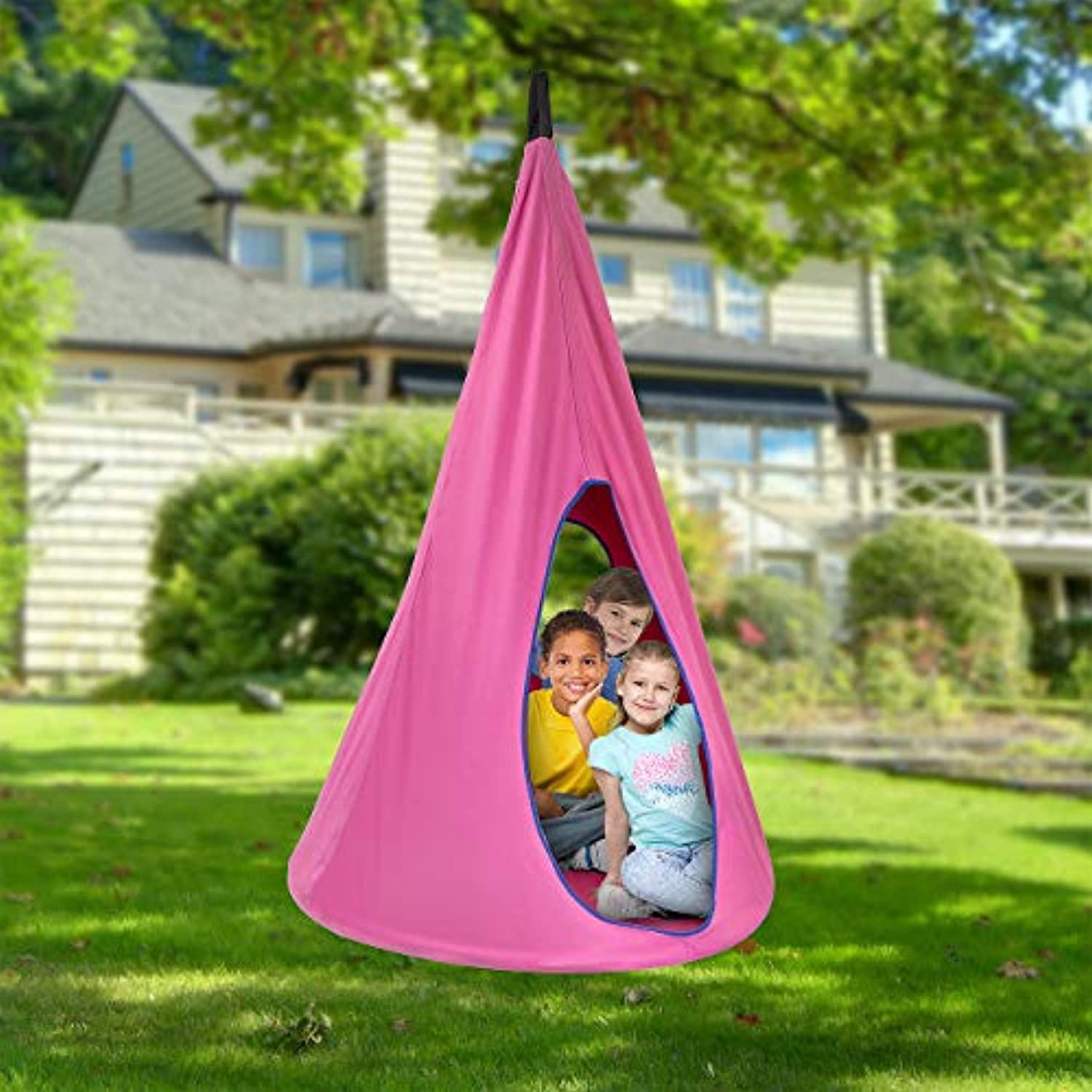 sorbus kids nest swing chair nook - hanging seat hammock for indoor outdoor use - great for children (40 inch, nest pink)