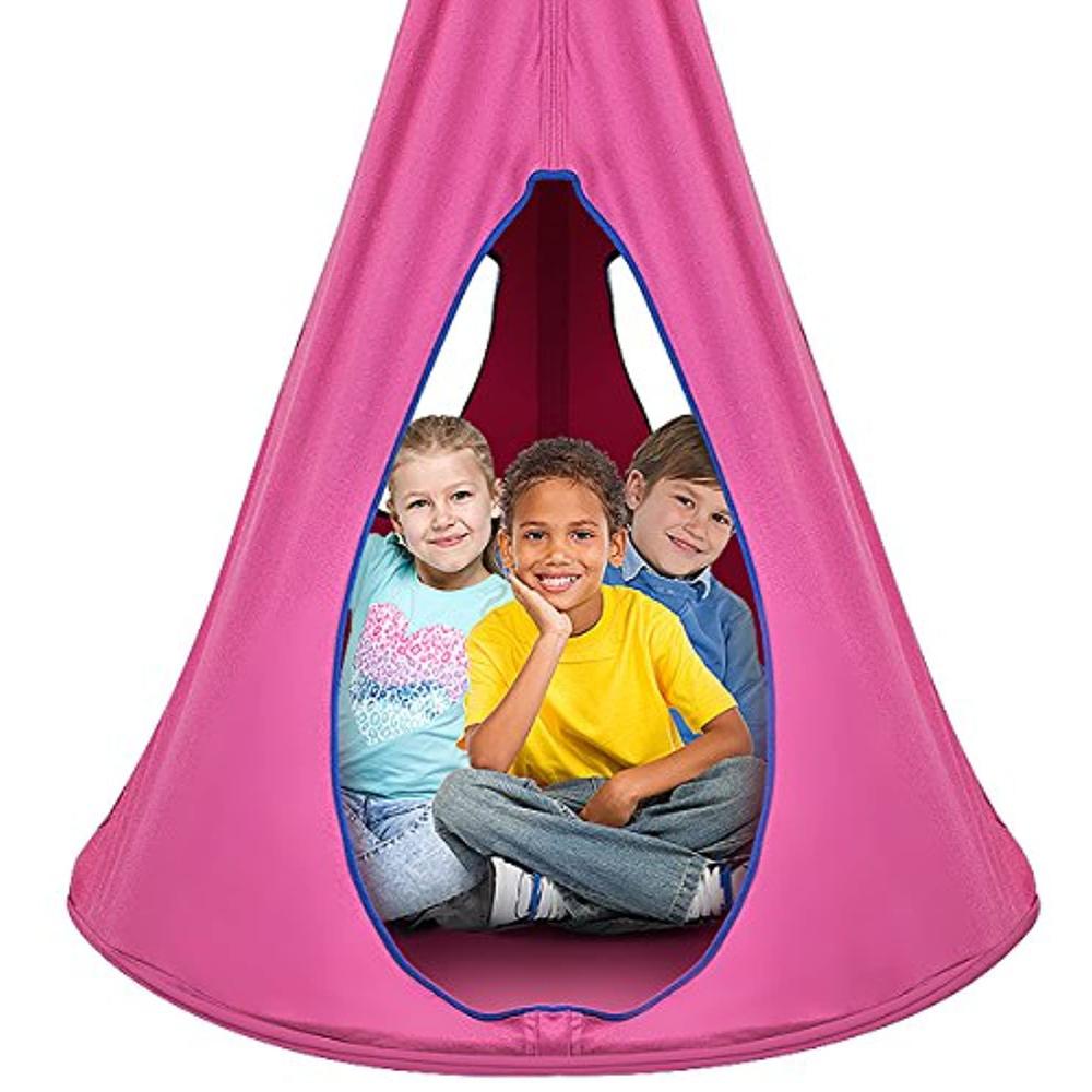 sorbus kids nest swing chair nook - hanging seat hammock for indoor outdoor use - great for children (40 inch, nest pink)
