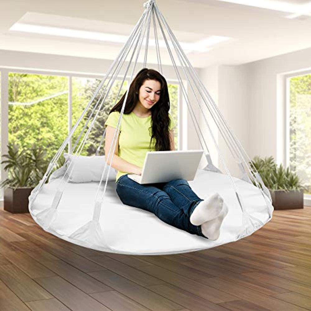 sorbus hanging swing nest with pillow, double hammock daybed saucer style lounger swing, 264 pound capacity, for indoor/outdo