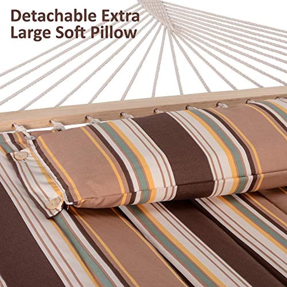 suncreat hammocks quilted fabric hammock, double hammock with spreader bar, soft pillow, max 475lbs capacity, blue stripes