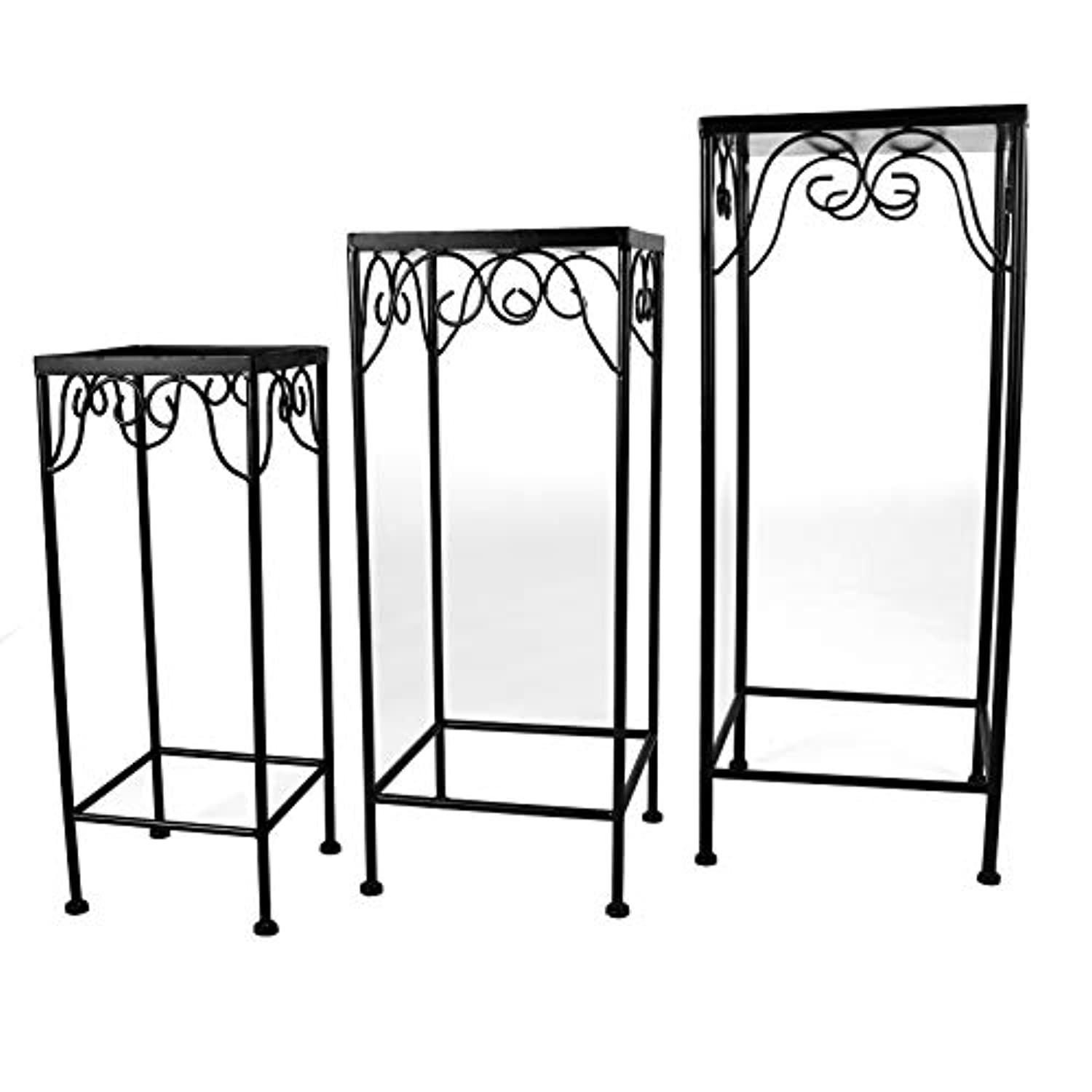milltown merchants plant stands - set of 3 metal plant stands - indoor/outdoor nesting wrought iron end tables - square black