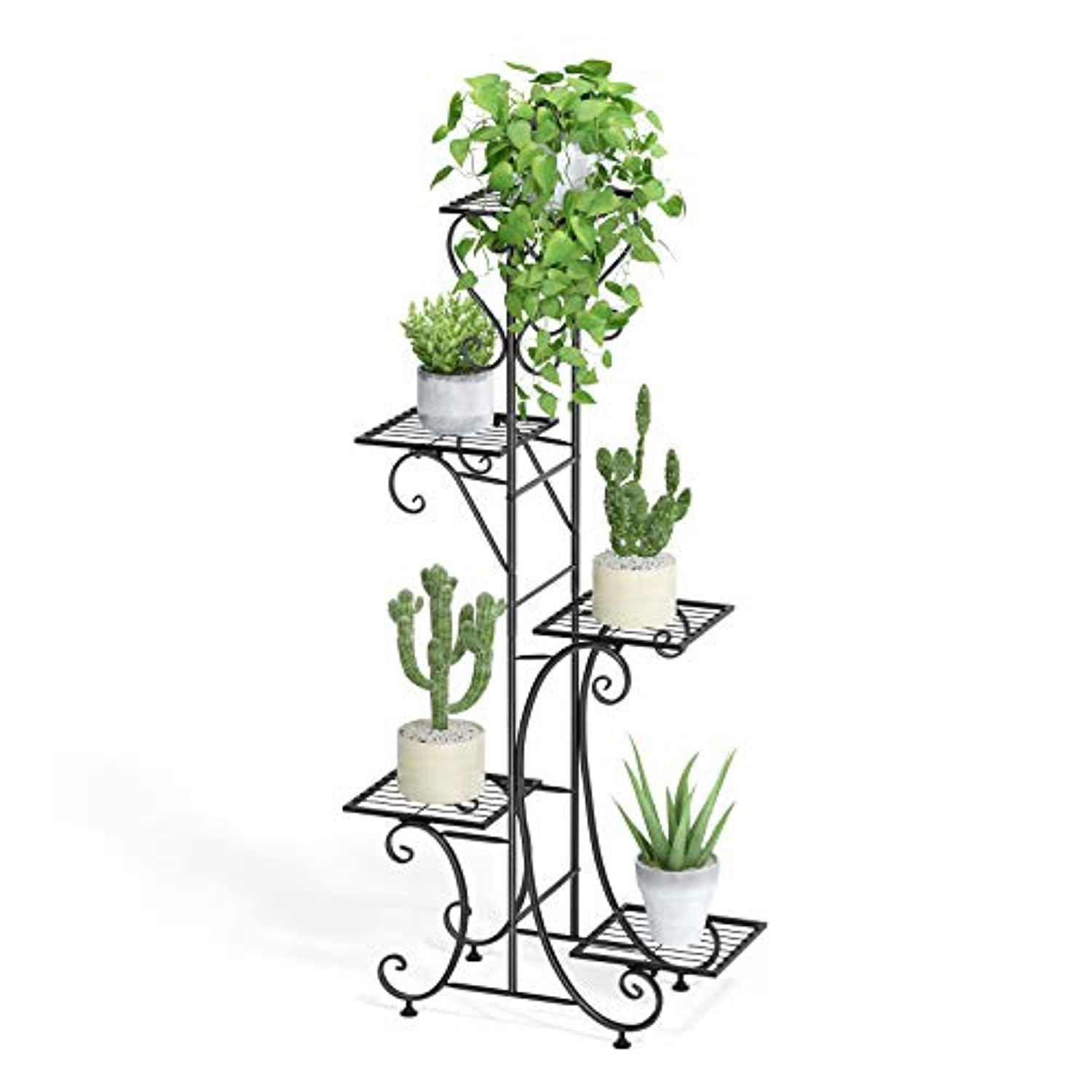 Unho Tall Plant Stand Indoor, Metal Plant Stand With Shelves