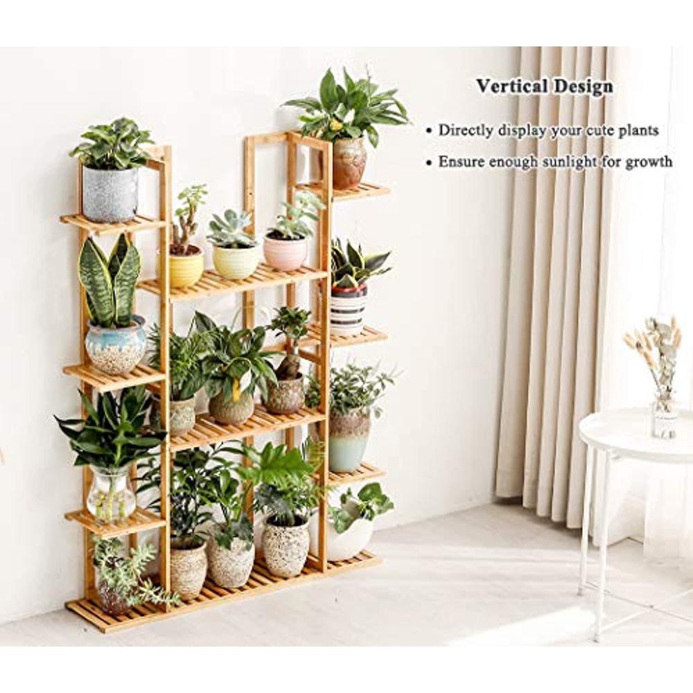 COPREE bamboo 9 tier 17 potted plant stand rack multiple flower pot holder shelf indoor outdoor planter display shelving unit for pa