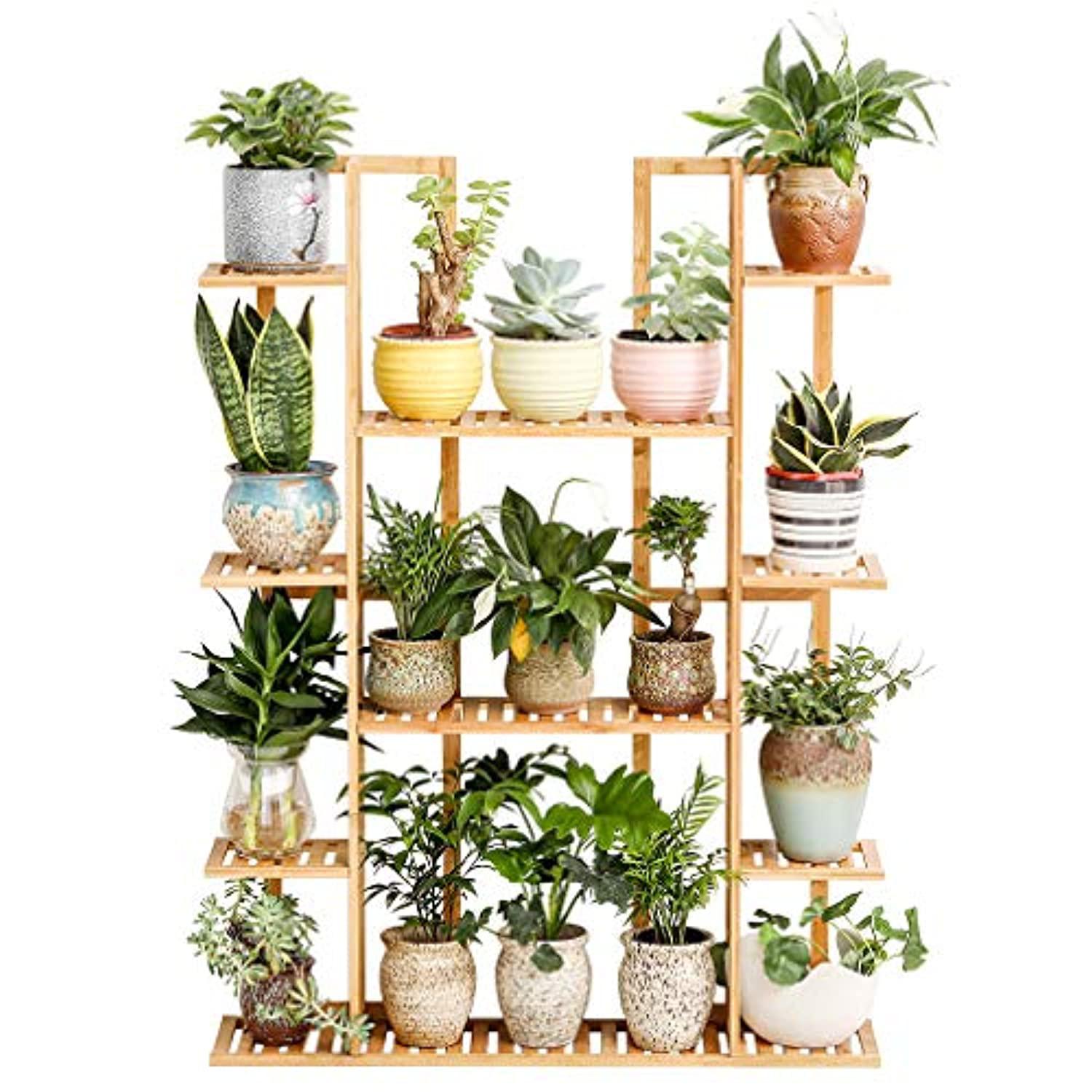 COPREE bamboo 9 tier 17 potted plant stand rack multiple flower pot holder shelf indoor outdoor planter display shelving unit for pa
