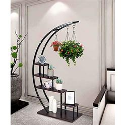 GDLF 5 tier metal plant stand creative half moon shape ladder flower pot stand rack for home patio lawn garden balcony holder blac