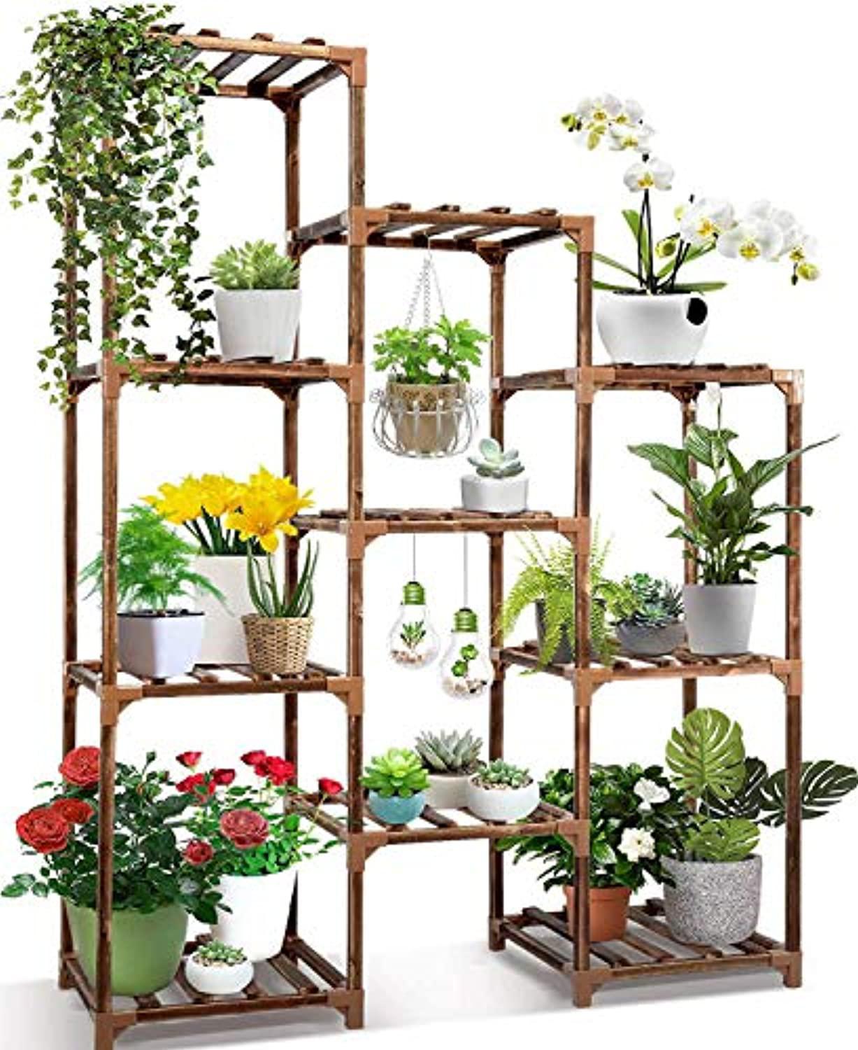 CFMOUR plant stand indoor outdoor,cfmour 10 tire tall large wood plant shelf multi tier flower stands,garden shelves wooden plant di