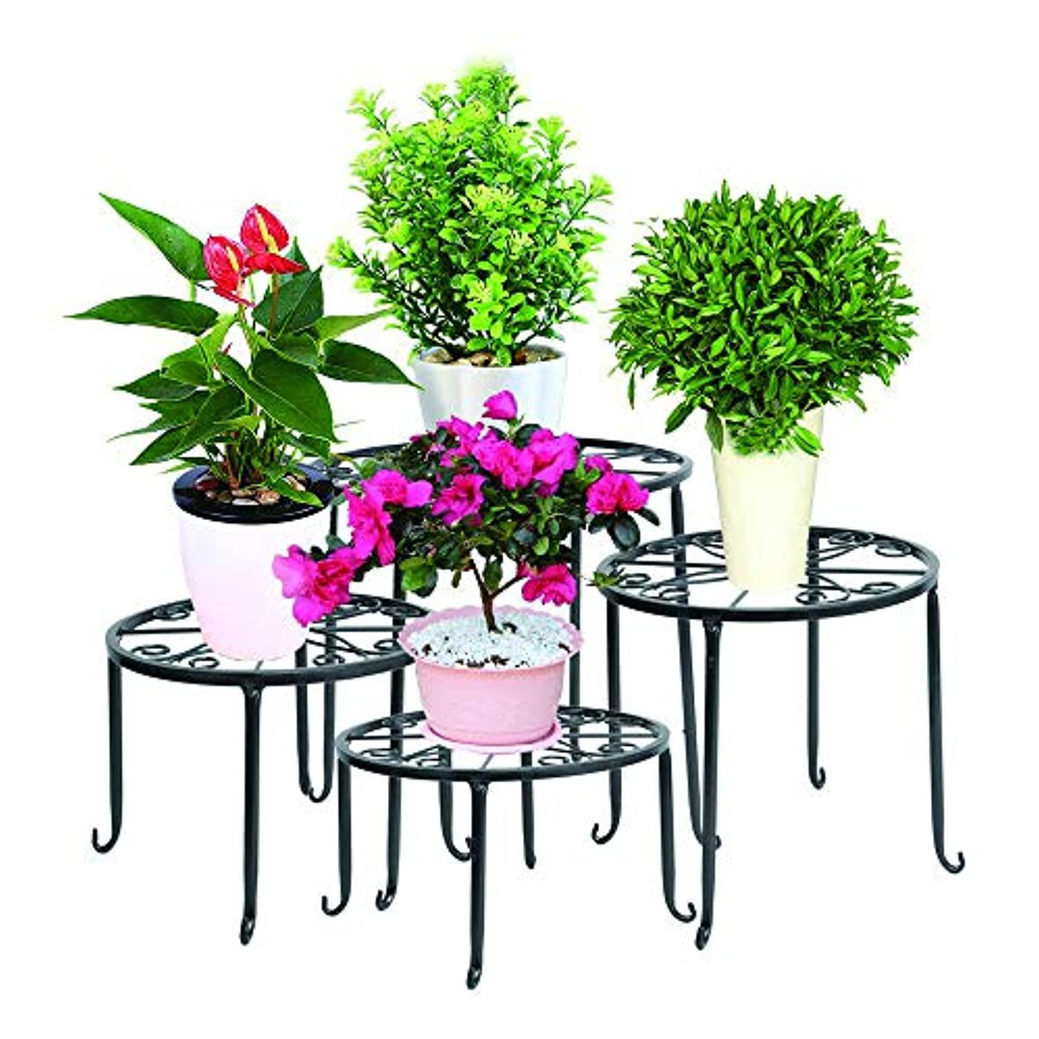 ZOVENCHI metal plant stand 4 in 1, wrought iron planter holder floor flower pot round rack for home garden patio