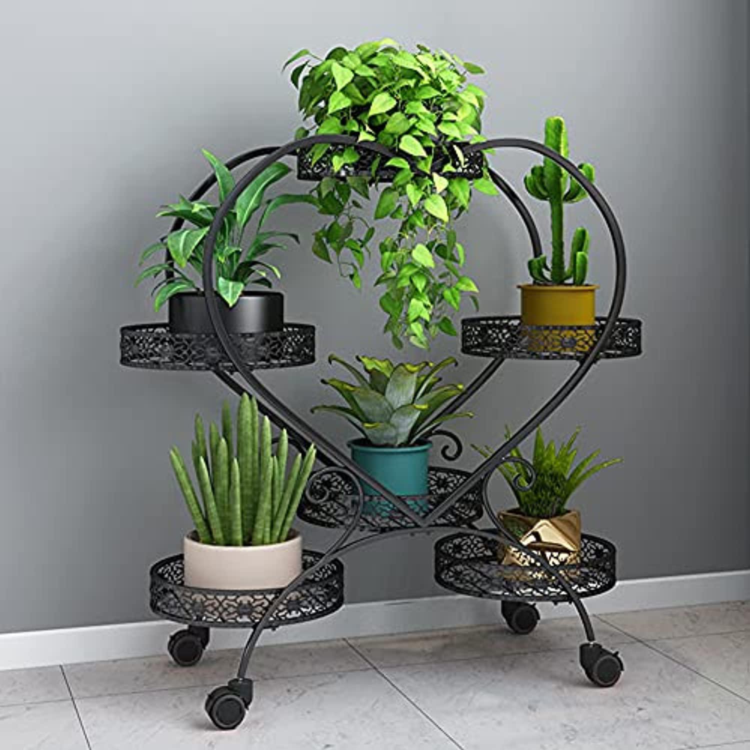 trycooling metal planter stand flower rack with wheels 4 tier heart shaped potted holders indoor tall planter display shelf r