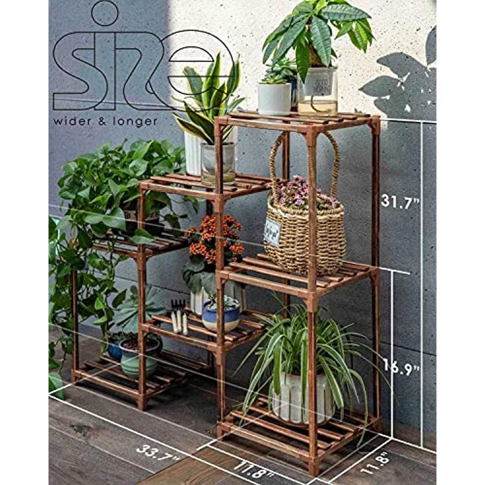 bamworld plant stands for indoor plants, wood outdoor tiered plant shelf for multiple plants, 3 tire 7 potted ladder plant ho
