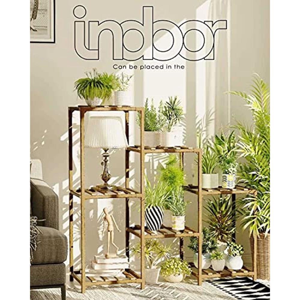 bamworld plant stands for indoor plants, wood outdoor tiered plant shelf for multiple plants, 3 tire 7 potted ladder plant ho