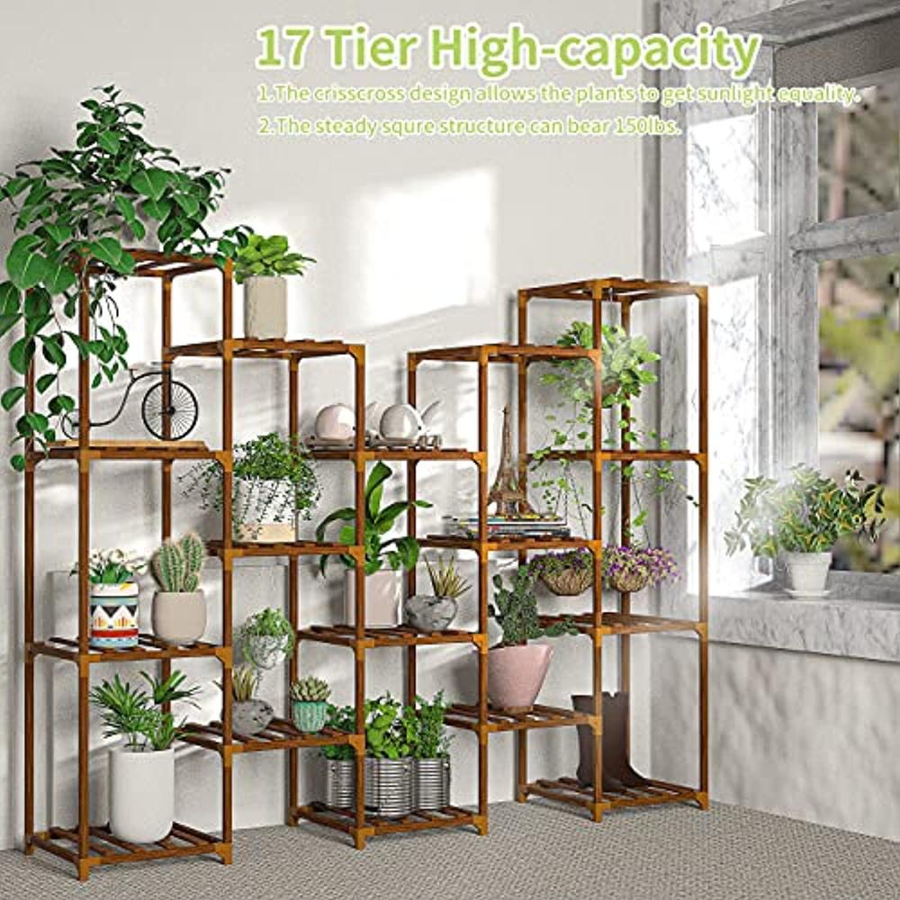 new england stories plant stand, 7 tier 17 potted wood multiple stand shelf, garden plant holder rack for patio garden, corne