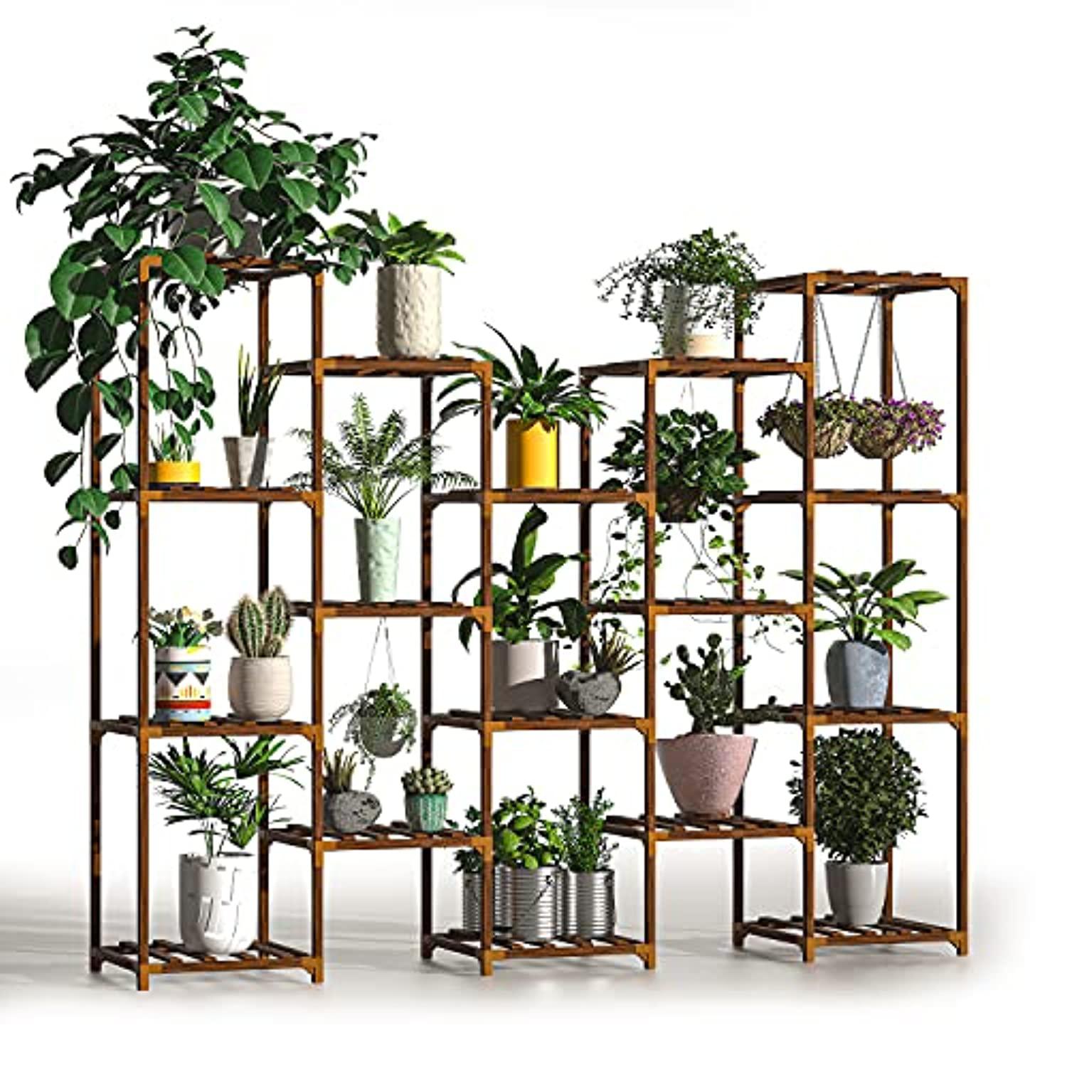 new england stories plant stand, 7 tier 17 potted wood multiple stand shelf, garden plant holder rack for patio garden, corne