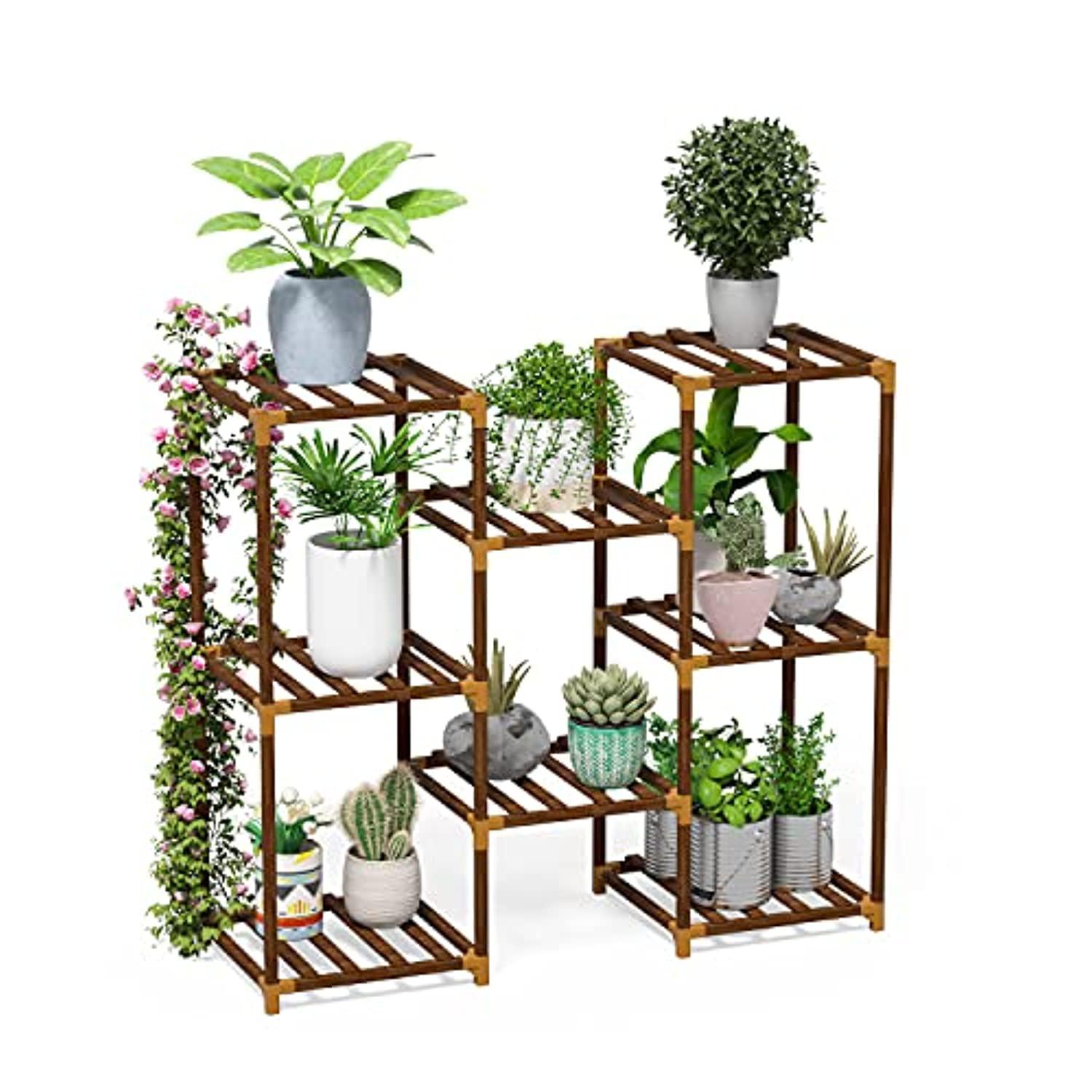 new england stories plant stand, 3 tier 8 potted wood multiple stand shelf, garden plant holder rack for patio garden, corner