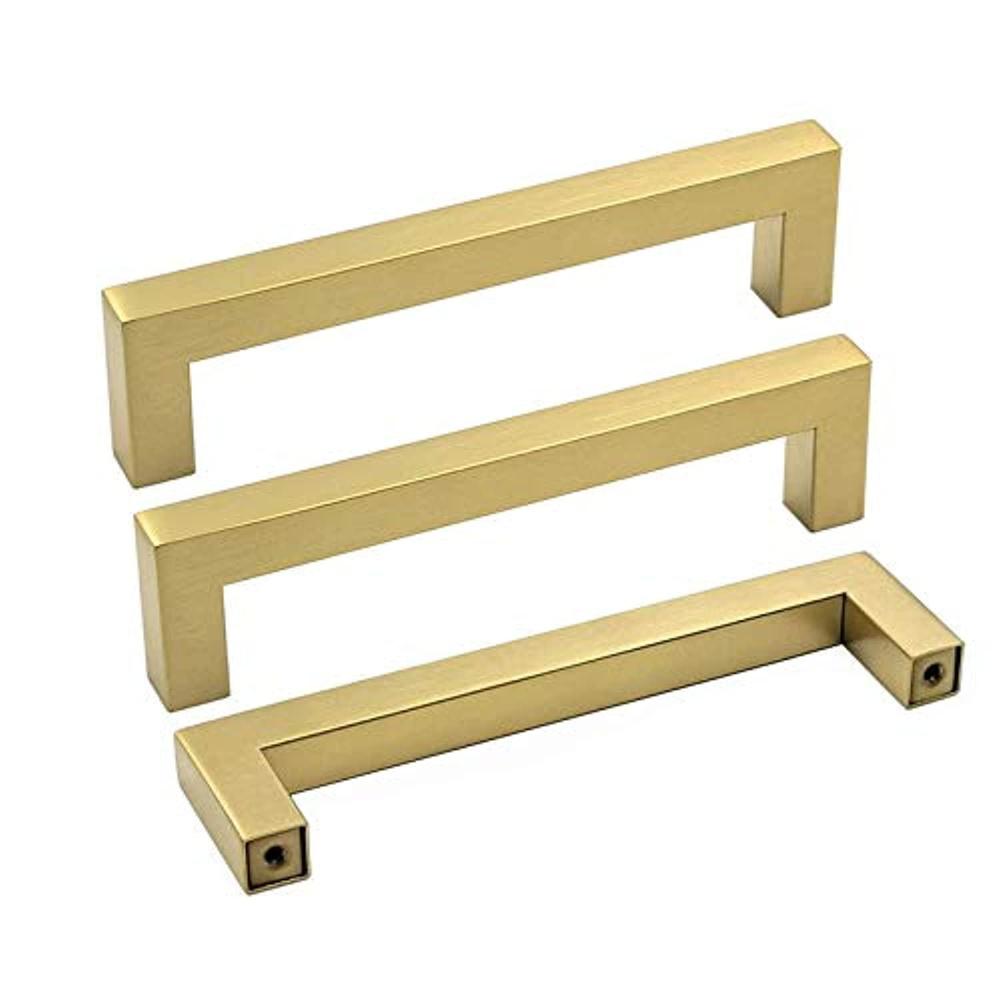 goldenwarm 5 inch gold drawer pulls brushed brass handles - lsj12gd128 kitchen cabinet handles square bar pulls cupboard bath
