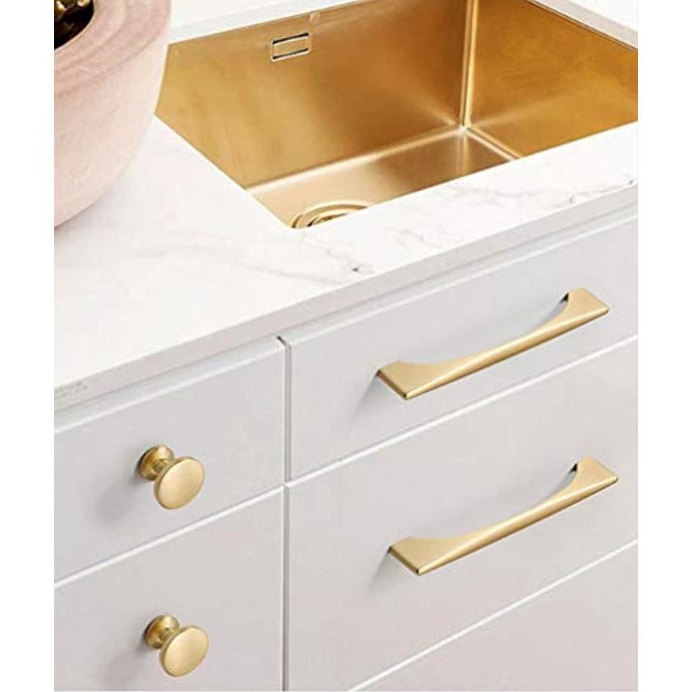 myxekllo 4 pack gold cabinet drawer pulls, brushed brass pulls handles for dresser drawers bathroom cabinet hardware