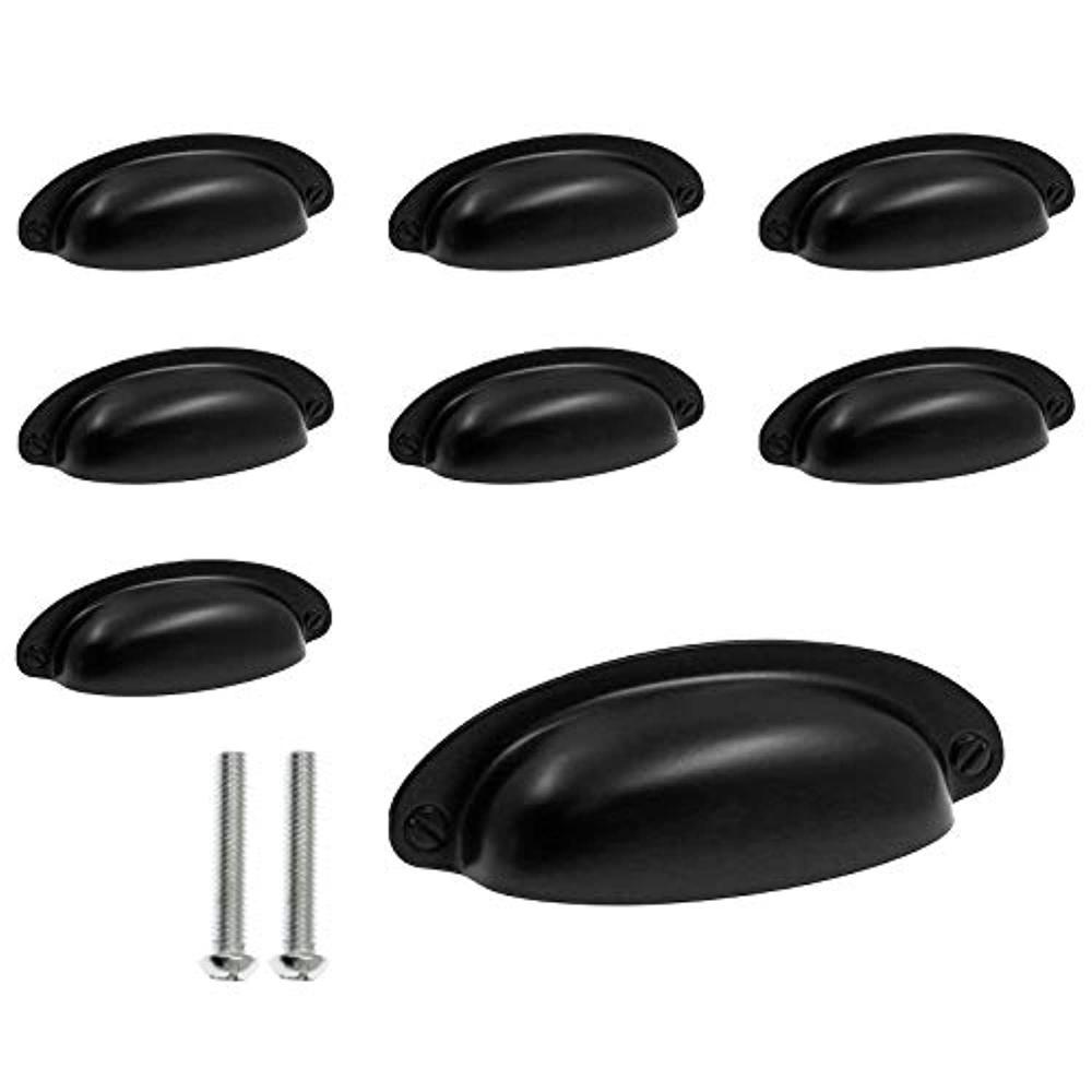 yoohey 8pack 3.5" hole center vintage farmhouse style pulls cup pull handles, flat black cabinet cup pulls for cabinet dresse