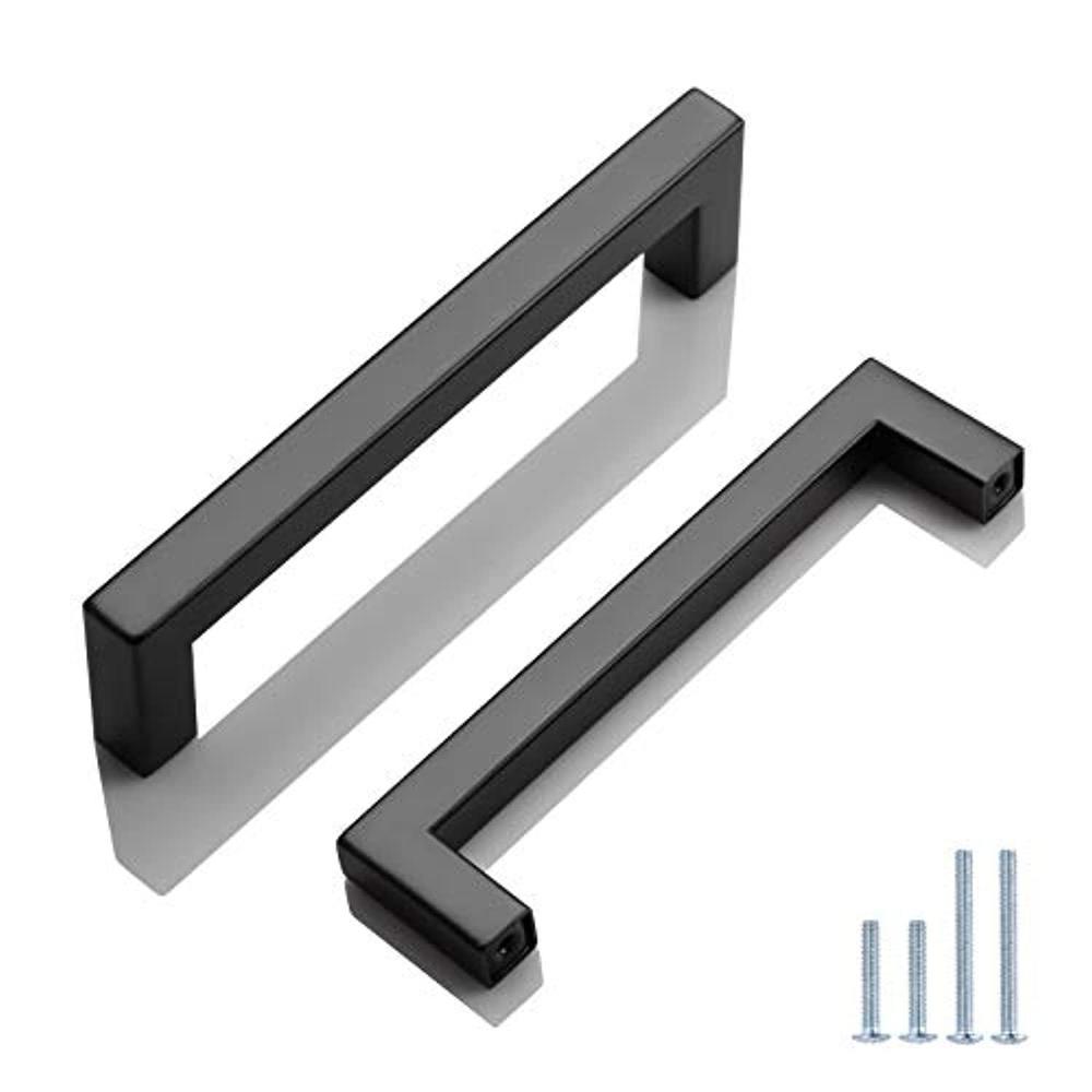 probrico 5 pack matte black bar cabinet pulls 3 3/4" hole centers stainless steel square dresser drawer pulls handles bedroom