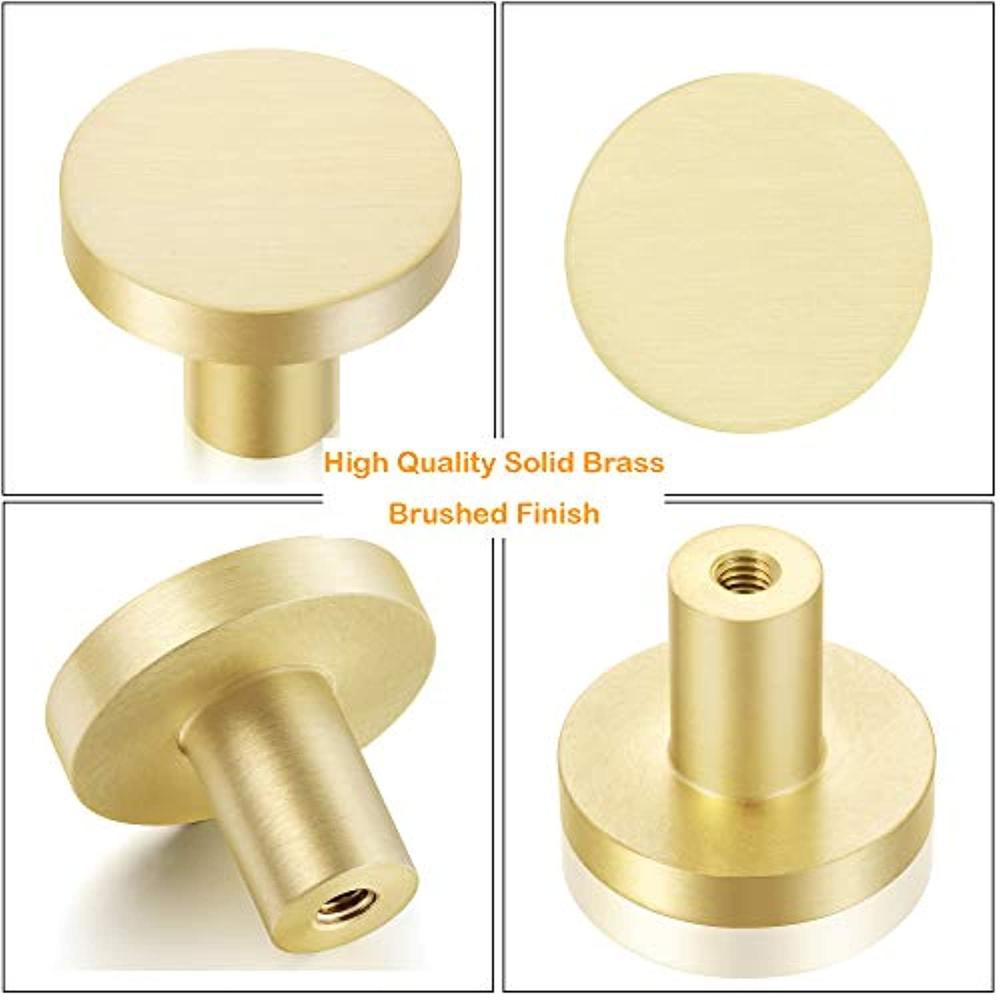 qogrisun 10-pack solid brass cabinet knobs, 1-inch diameter, round gold dresser drawer pulls handles, modern copper kitchen h