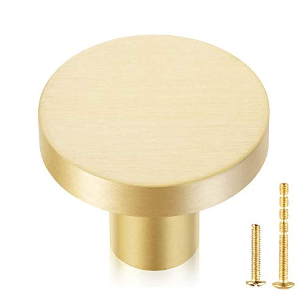 qogrisun 10-pack solid brass cabinet knobs, 1-inch diameter, round gold dresser drawer pulls handles, modern copper kitchen h