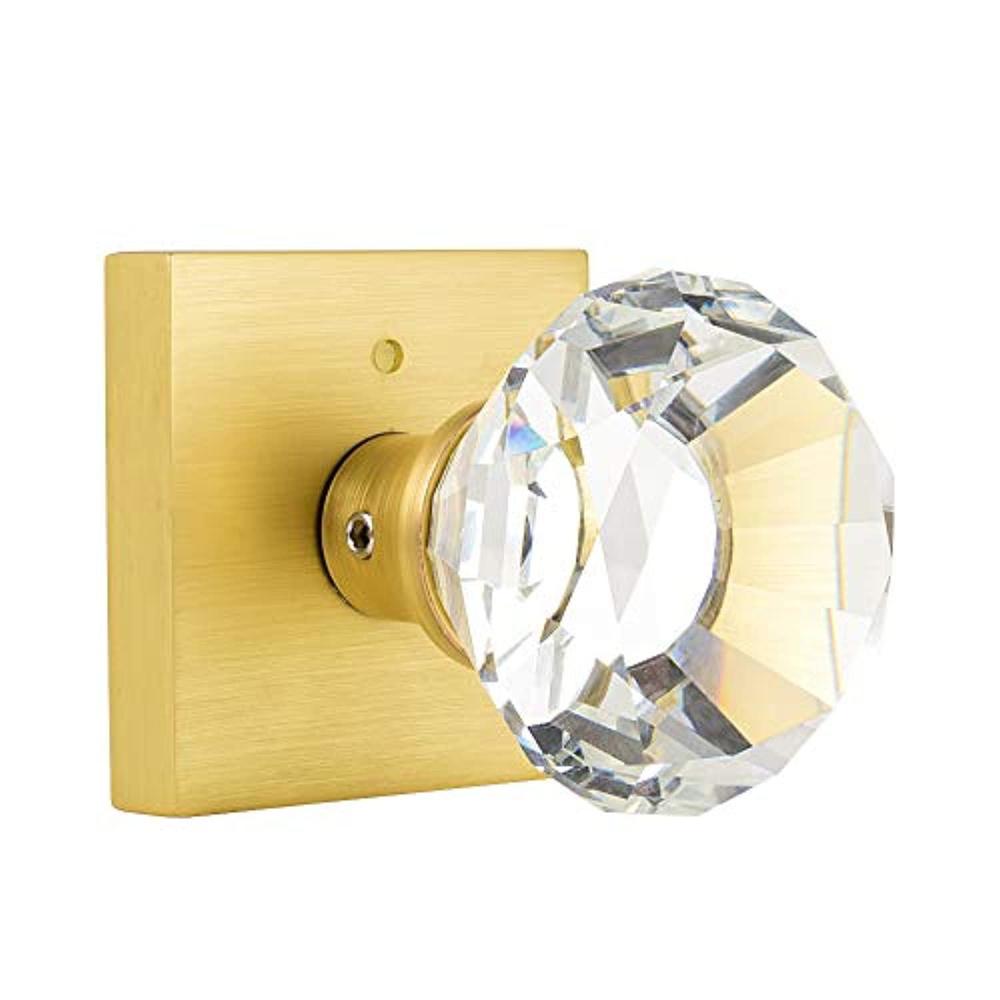 hiemey square glass crystal door knobs interior, bedroom and bathroom privacy door knobs with lock, satin brass door knobs se