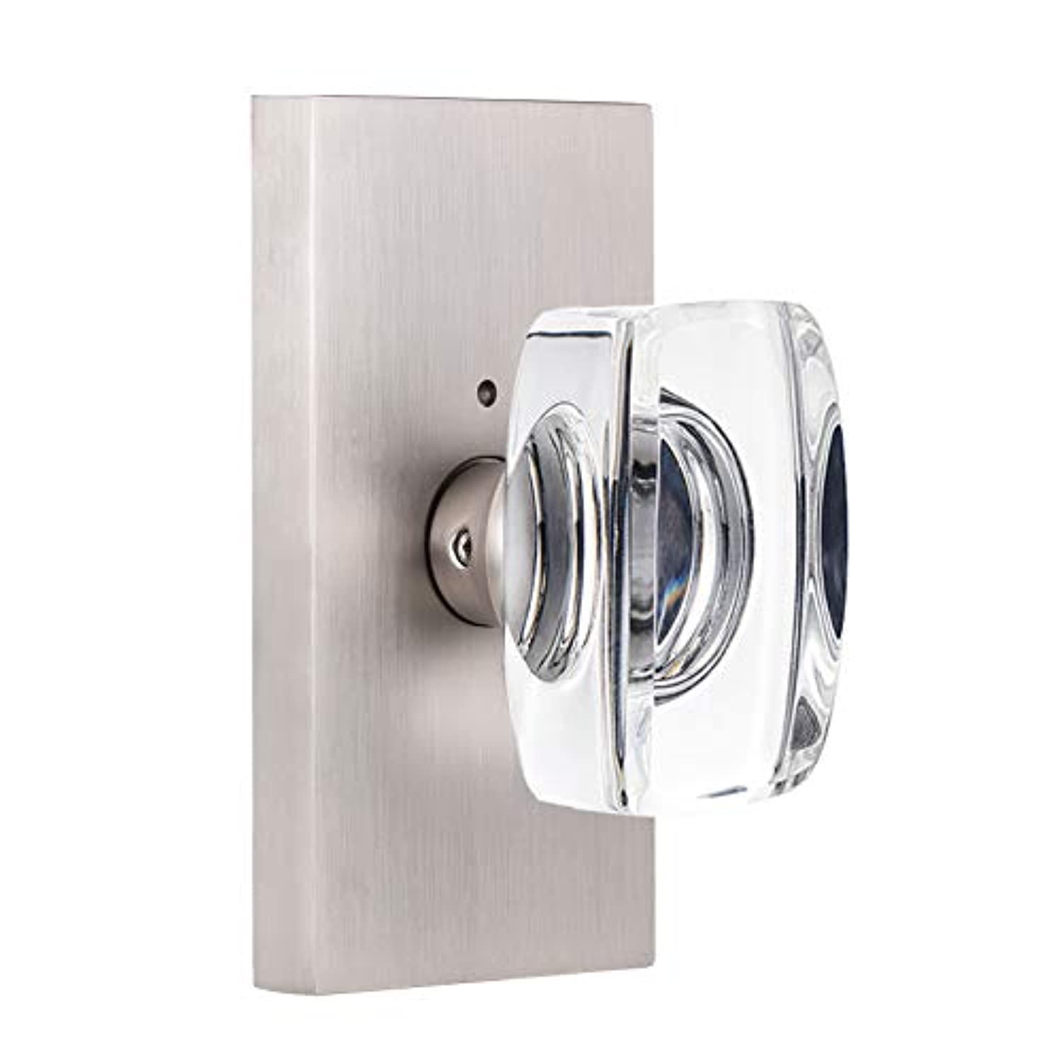 hiemey glass door knobs interior, crystal door knobs with lock, privacy bedroom/bathroom door knob, brushed nickel, classic a