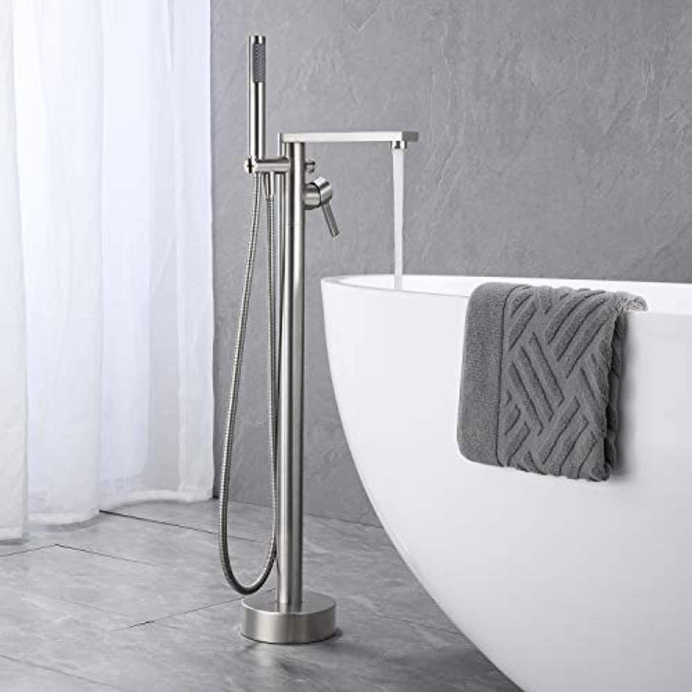 wowkk freestanding bathtub faucet tub filler brushed nickel floor mount brass single handle bathroom faucets with hand shower
