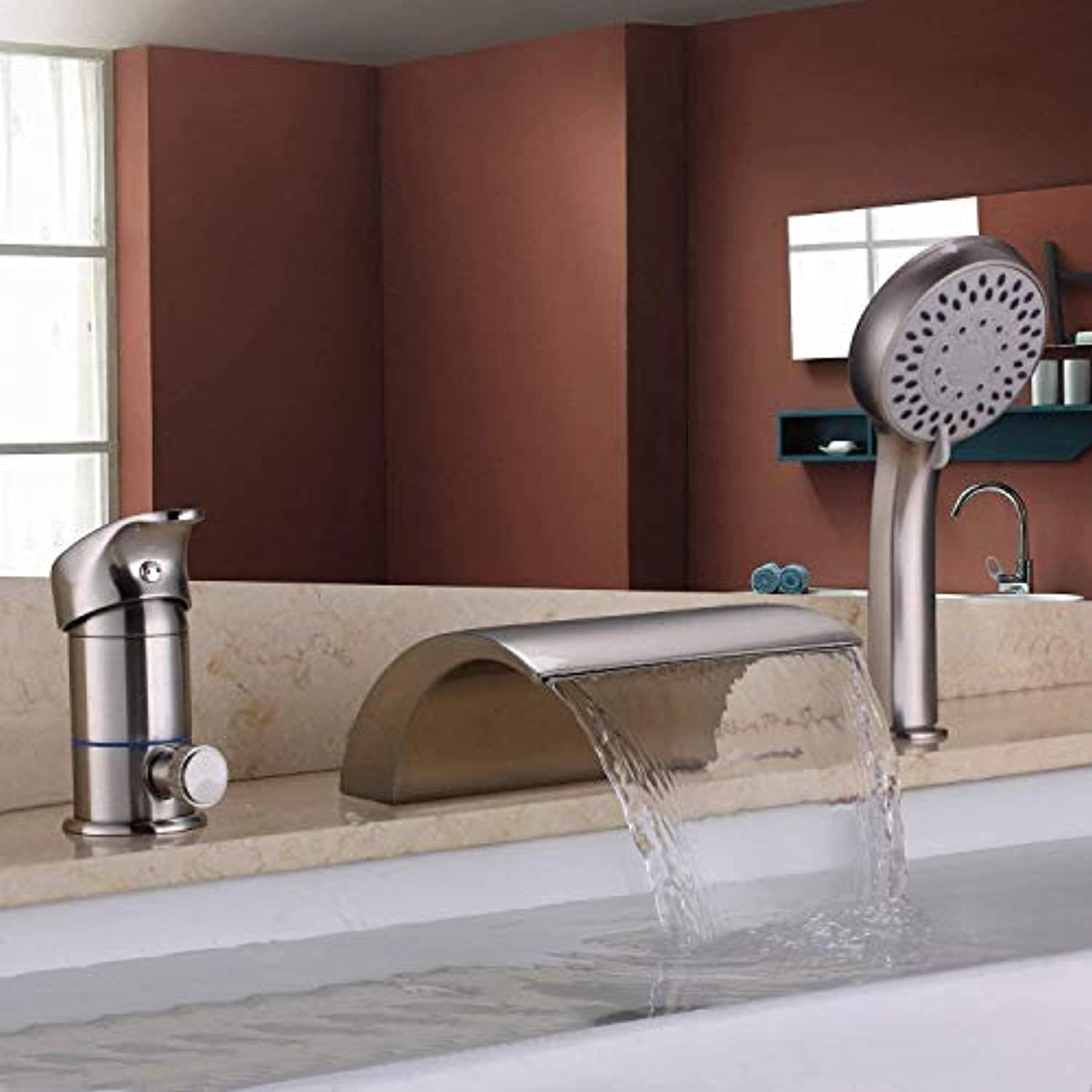 wuyuze roman tub faucet brushed nickel three holes single handle with waterfall tub filler with hand shower high flow