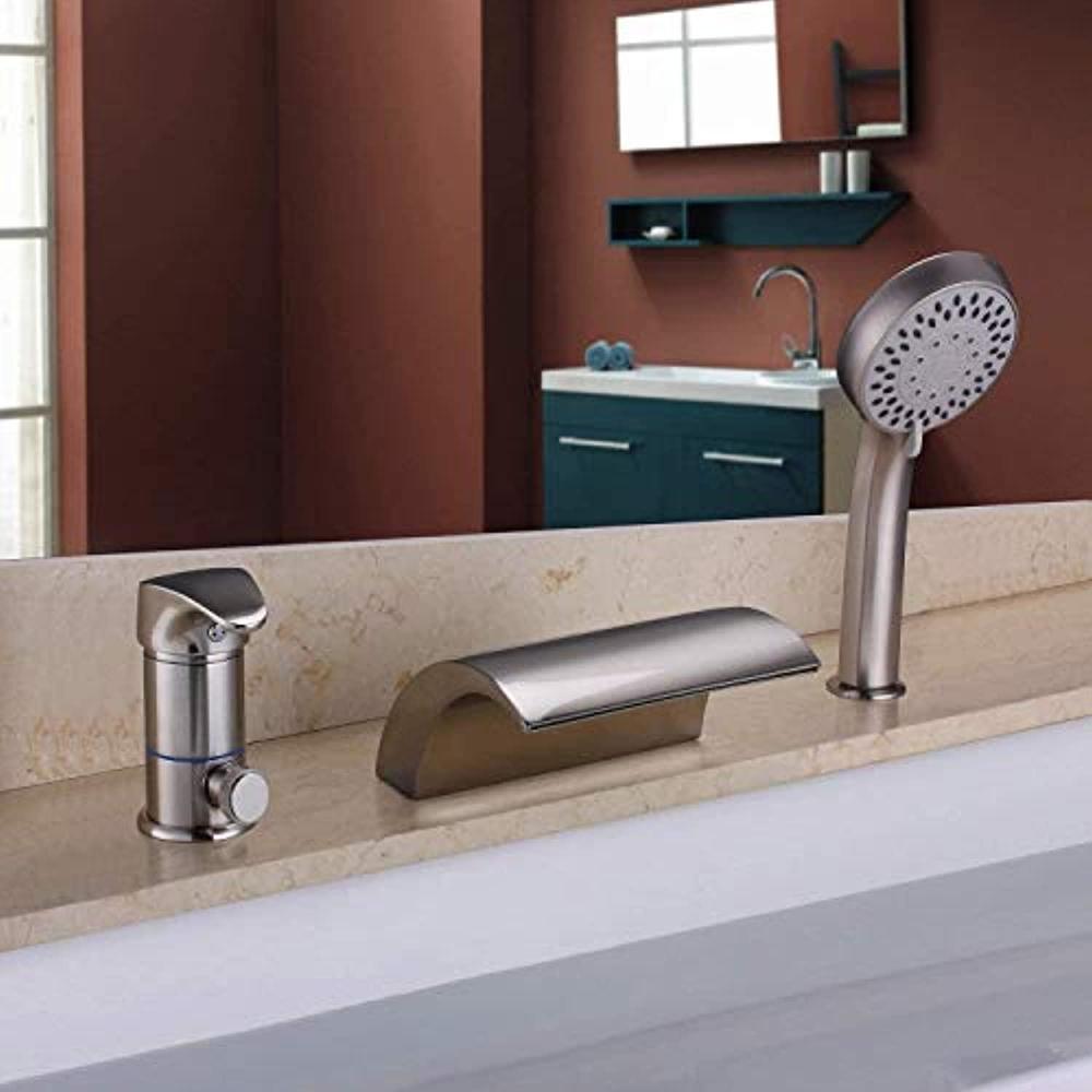 wuyuze roman tub faucet brushed nickel three holes single handle with waterfall tub filler with hand shower high flow