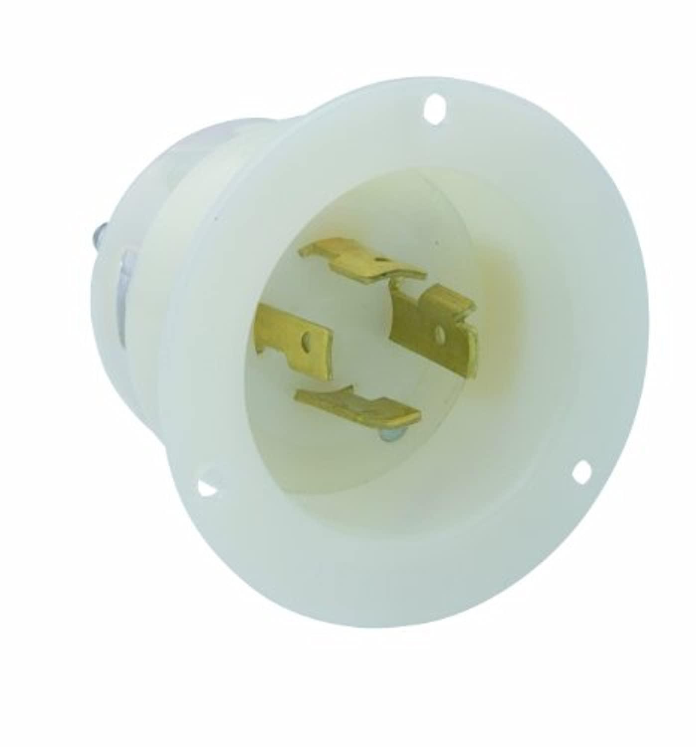 leviton 2415 20 amp, 125/250 volt, flanged inlet locking receptacle, industrial grade, grounding, white
