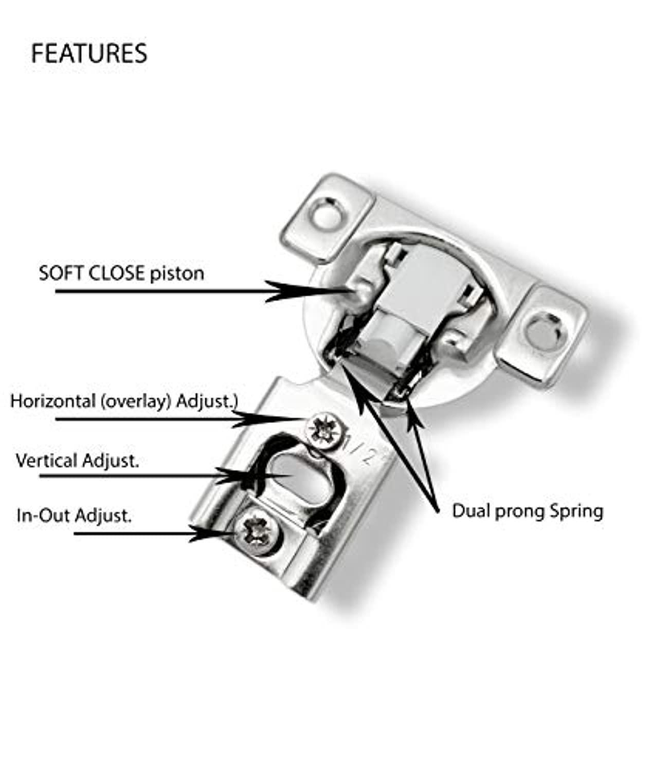 FGV apollo direct (1 pair) concealed 105 degree 1-piece soft close compact hinge 1/2" overlay (pack of 2 hinges)