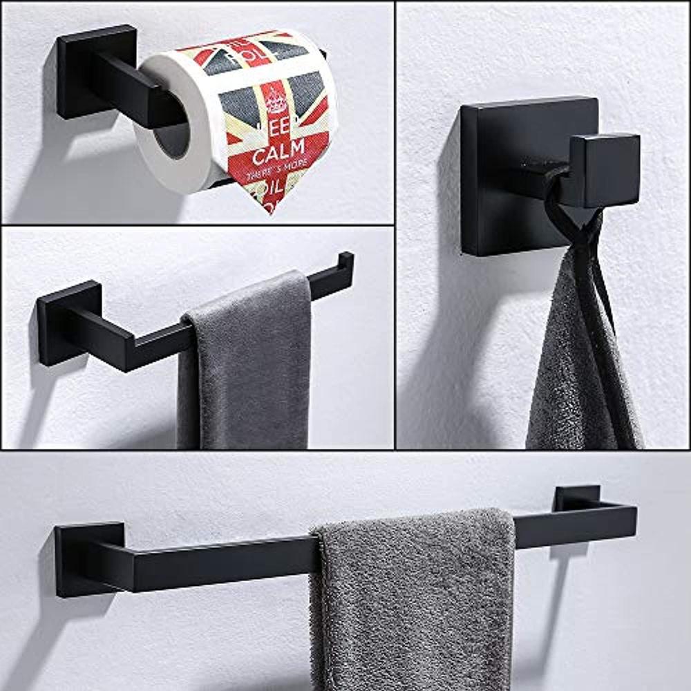 turs matte black 5-piece bathroom hardware set towel bar set hand towel holder toilet paper holder and 2 towel hooks,stainles