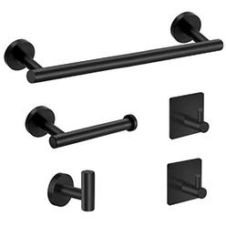 tudoccy 5-pieces matte black bathroom hardware set sus304 stainless steel round wall mounted - includes 16" hand towel bar, t