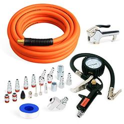 fypower 22 pieces air compressor accessories kit, 3/8 inch x 25 ft hybrid air compressor hose kit, 1/4" npt quick connect air