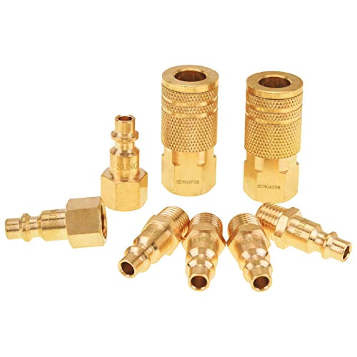sungator air coupler and plug kit, quick connector air fittings, 1/4 inch npt industrial brass air hose fitting (8-piece)