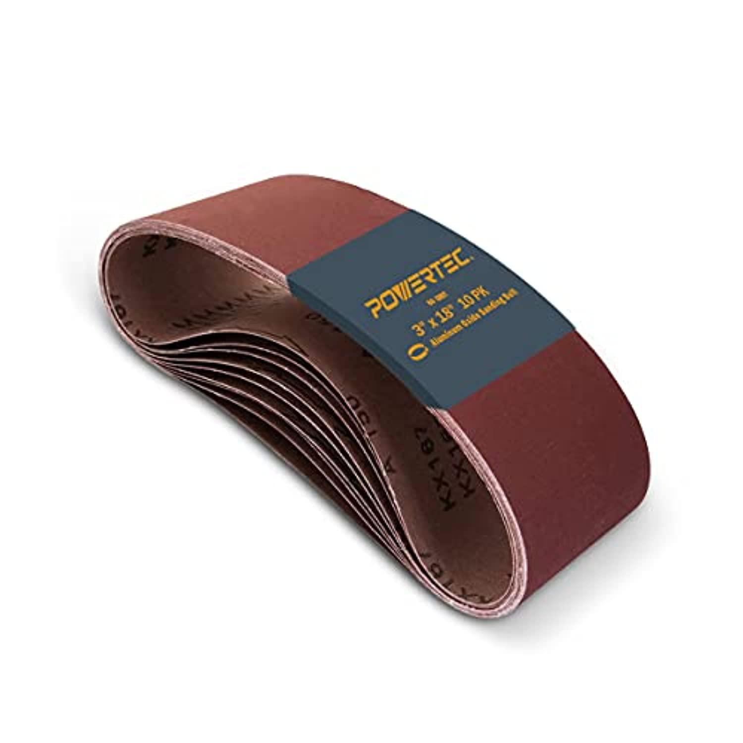 powertec 110810 3 x 18 inch sanding belts | 80 grit aluminum oxide sanding belt | premium sandpaper for portable belt sander 
