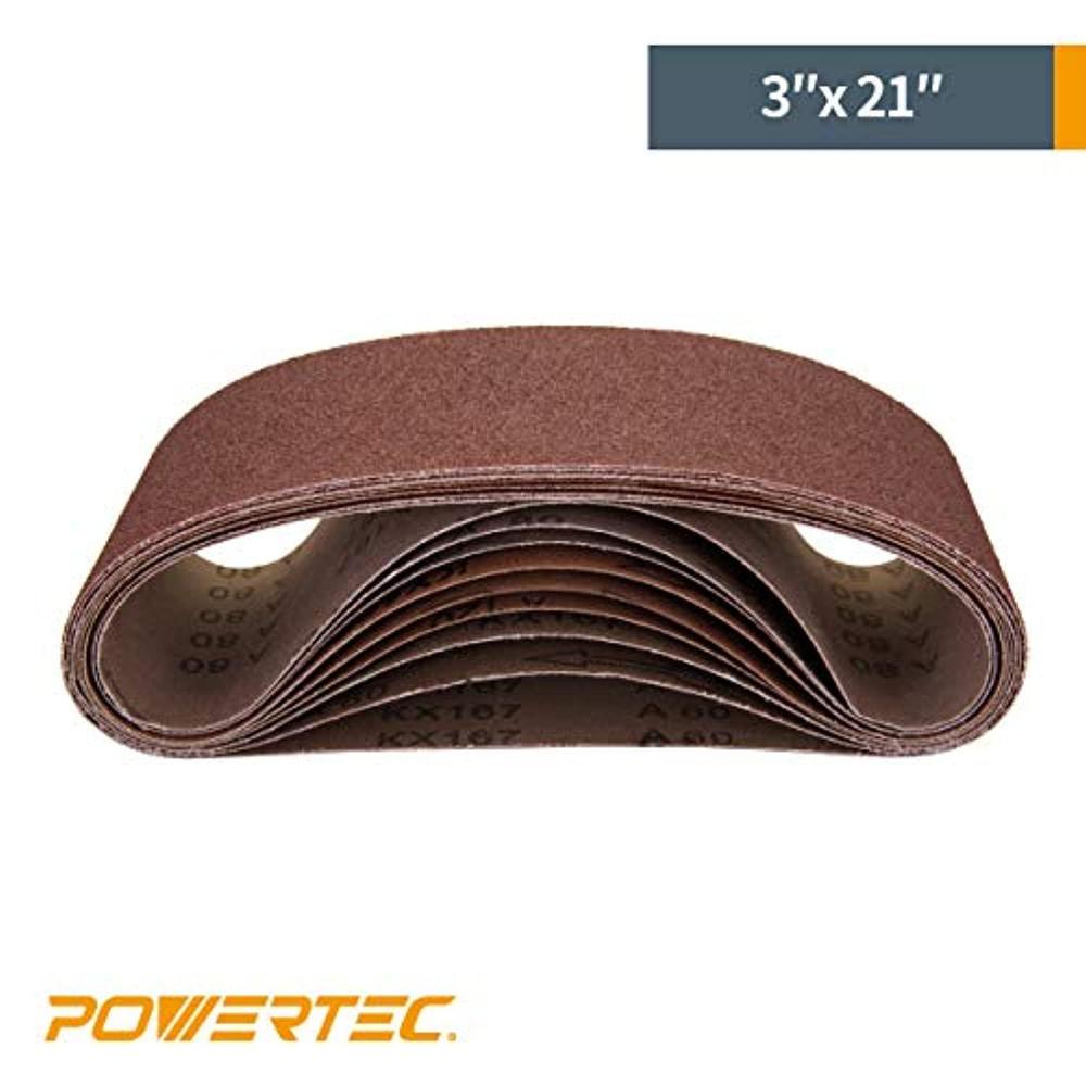 powertec 110980 3 x 21" sanding belts | 400 grit aluminum oxide sanding belt | premium sandpaper for portable belt sander - 1