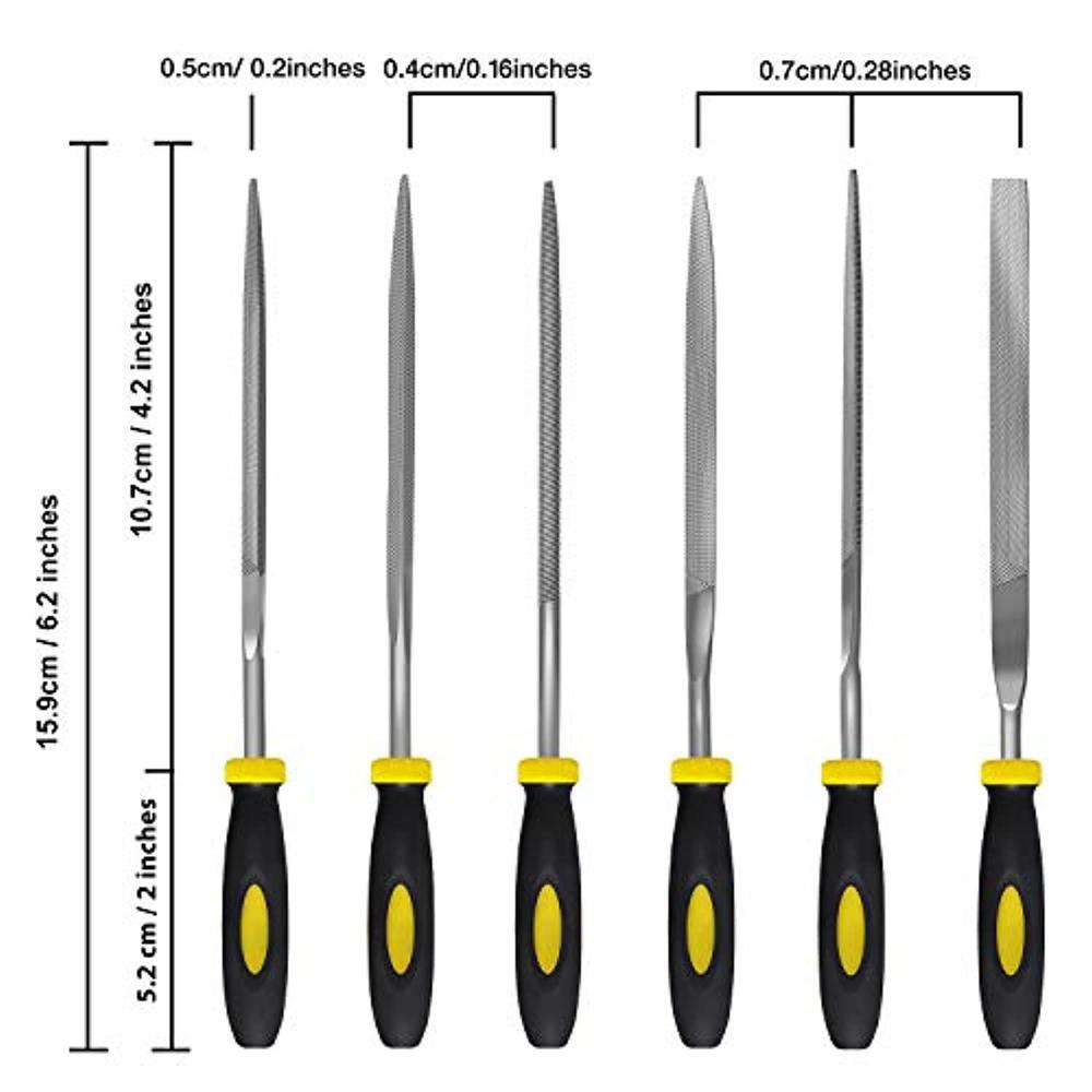 Kapoua needle file set, 6 pieces hand metal files, hardened alloy strength steel set includes flat, flat warding, square, triangular