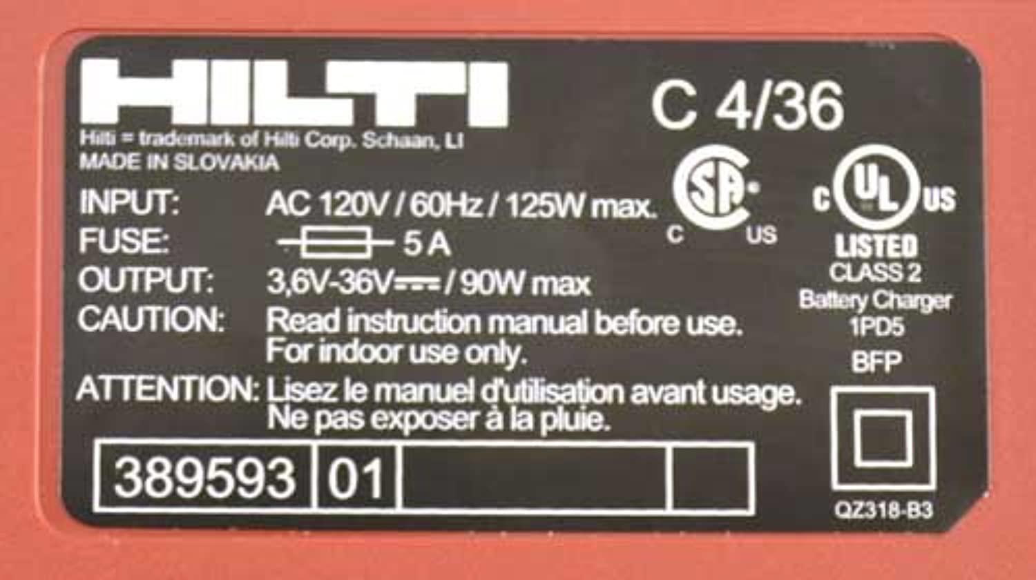 hilti c 4/36 li-cpc battery charger