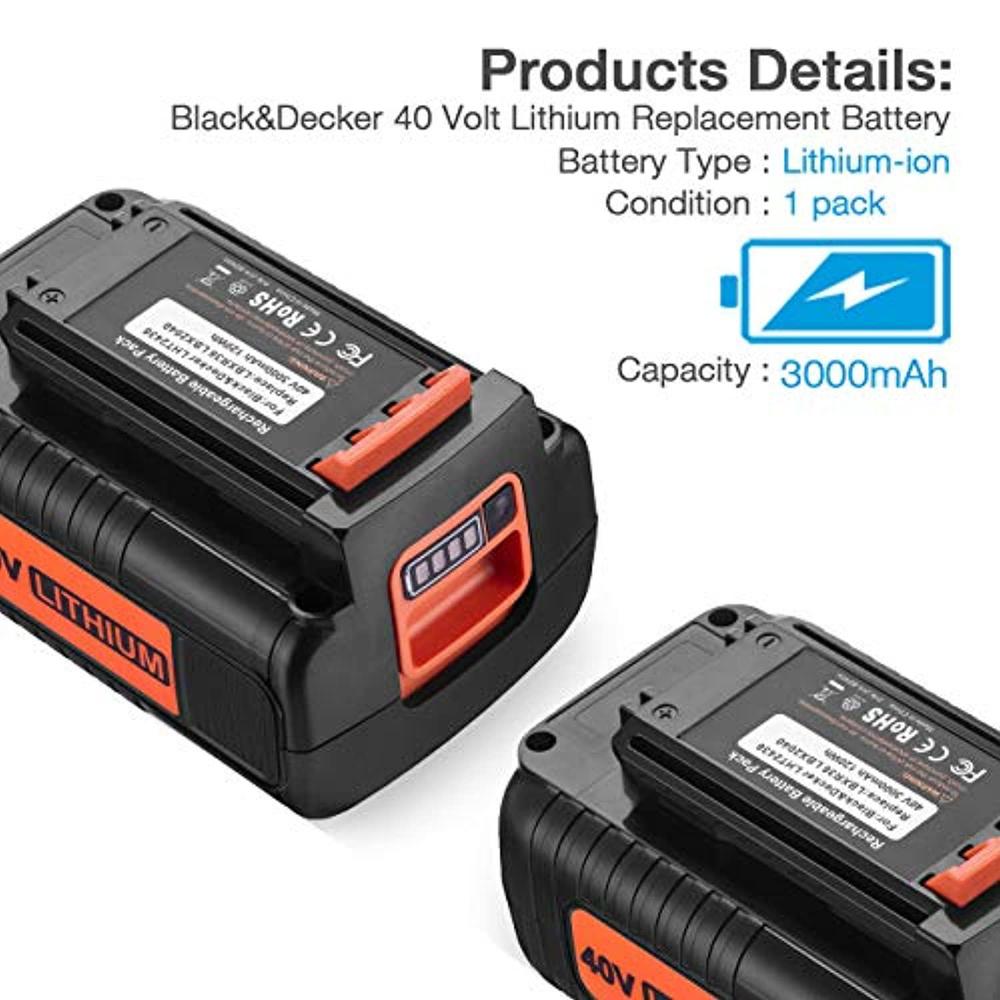 powerextra 3.0ah 40 volt max replacement battery compatible with black&decker lbx2040 lbx36 lbxr36 lbxr2036 40v lithium ion b