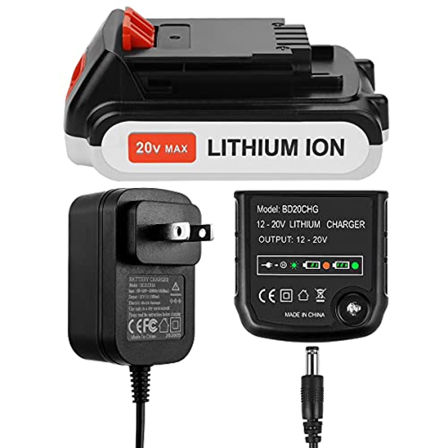 antrobut replacement for 20v black decker lbxr20 battery charger set lcs1620 lithium-ion 20 volt max battery and black and de