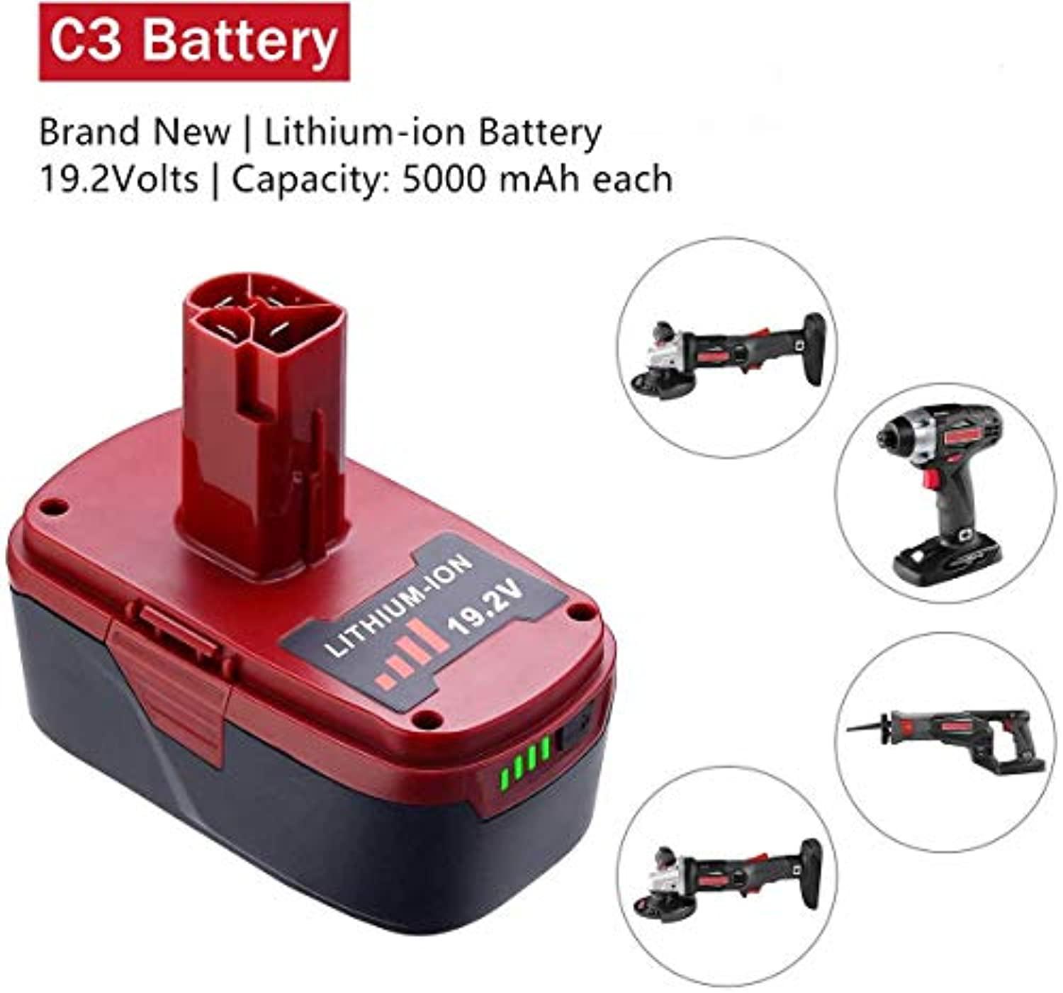 Vanttech 2pack upgraded 5.0ah c3 lithium battery replace for craftsman 19.2 volt battery diehard c3 xcp 3130211004 130279005 11375 110