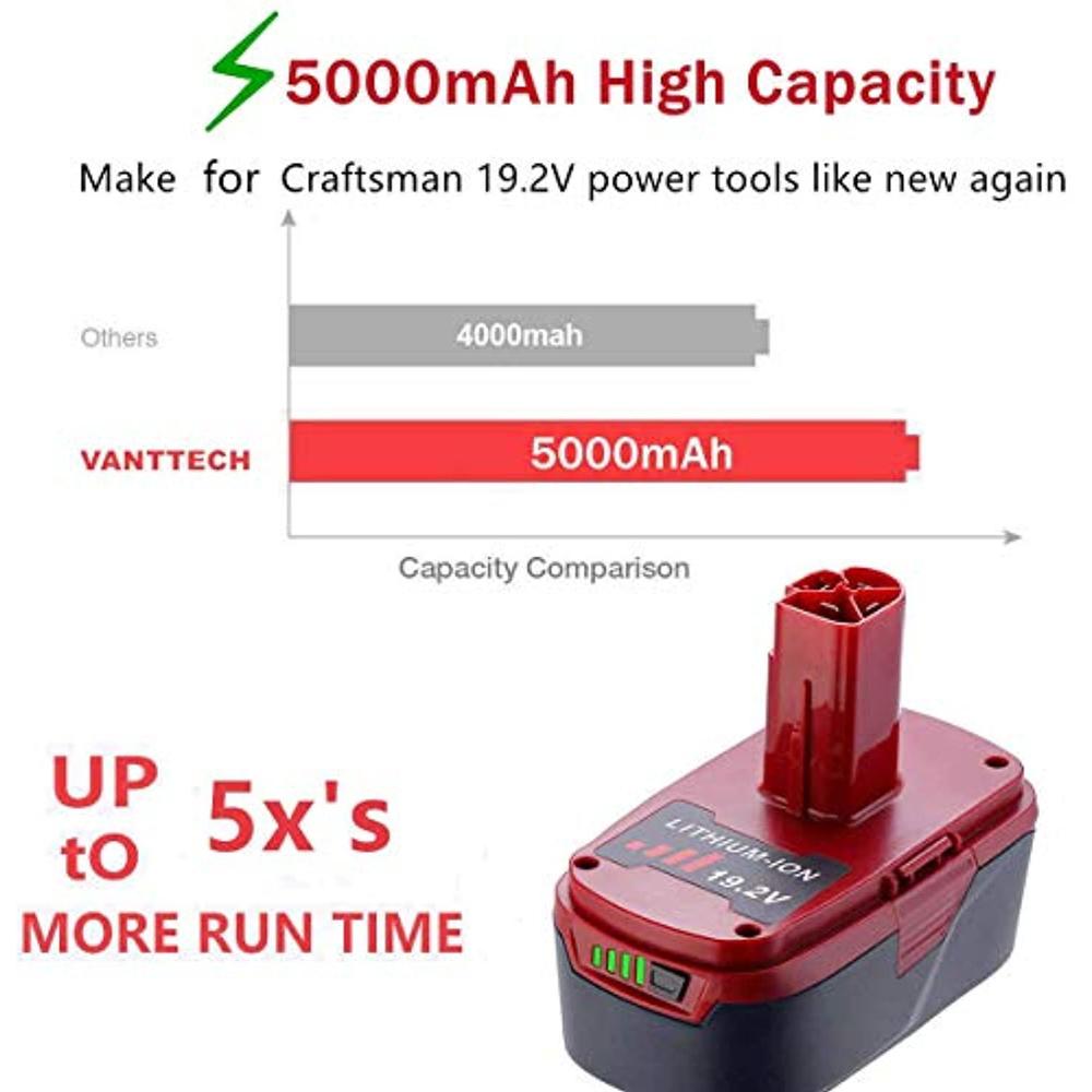 Vanttech 2pack upgraded 5.0ah c3 lithium battery replace for craftsman 19.2 volt battery diehard c3 xcp 3130211004 130279005 11375 110