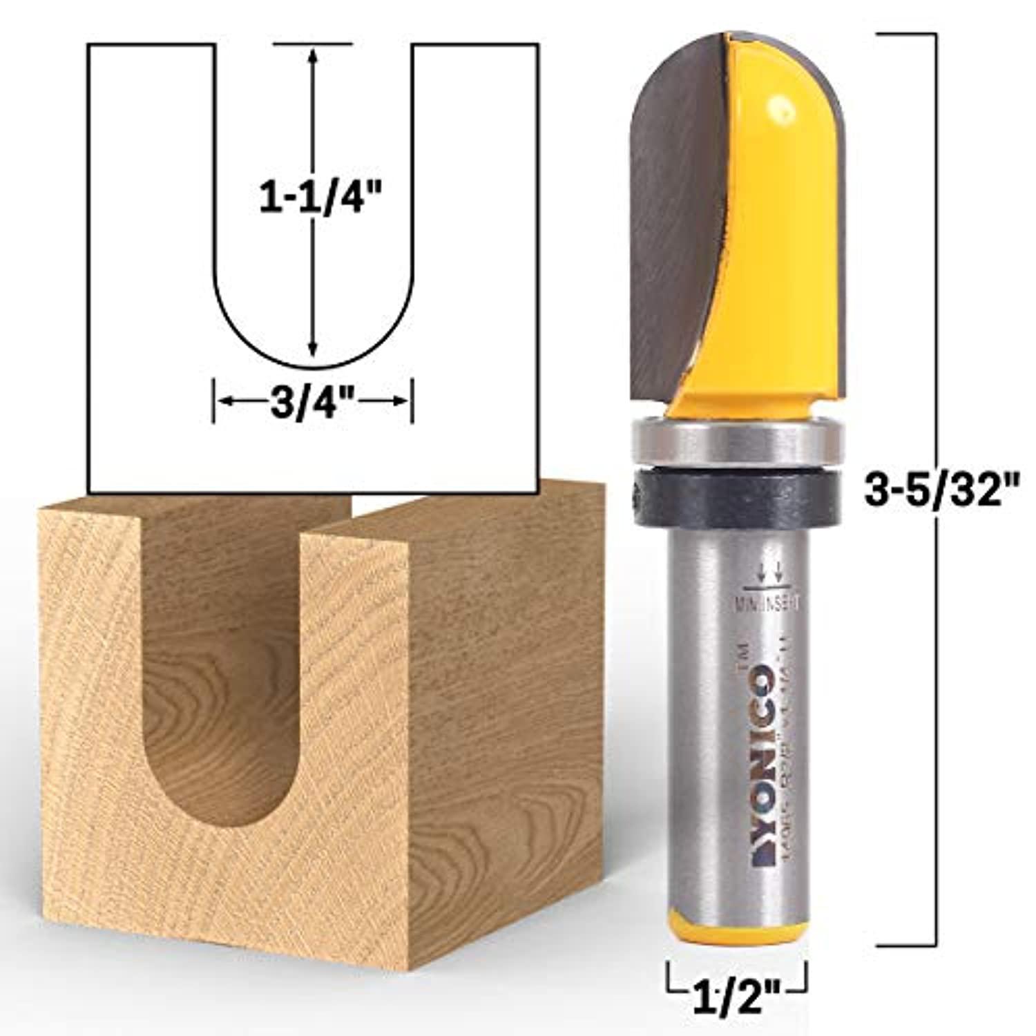 Yonico yonico router bits pattern bit round nose core box template 3/4