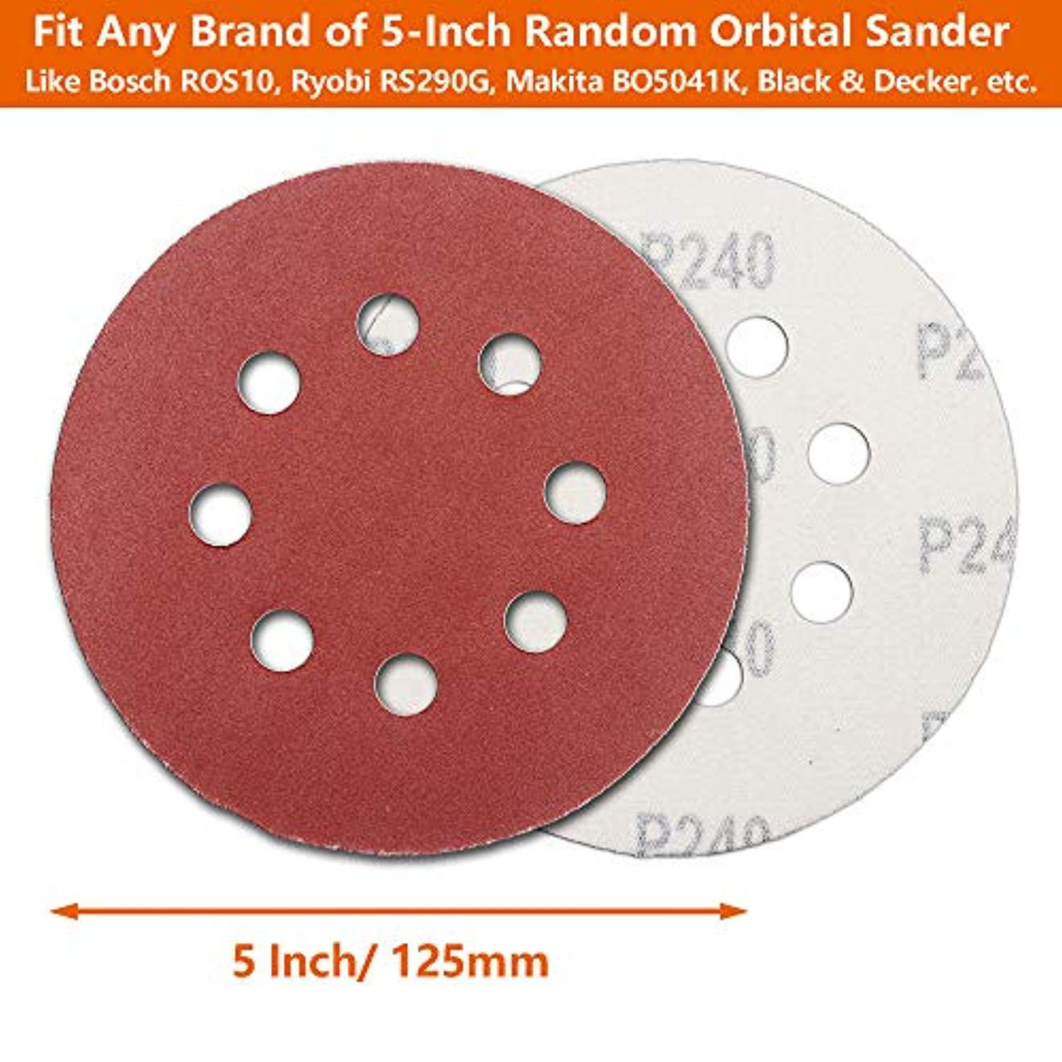 FRIMOONY 60pcs sanding discs 5 inch 8 holes, 1000/800/600/400/320/240 grit sandpaper for random orbital sander