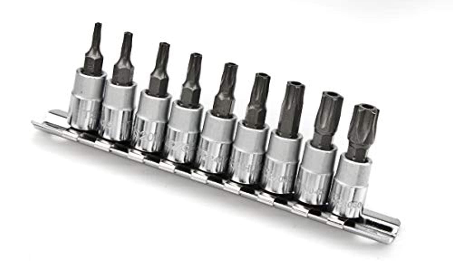 JTC Tools 9pcs 5 pt. 1/4-inch drive star bit socket set for new 5 point tamper-proof bolts by jtc 3303