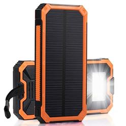 VOLTSTECH solar charger, solar power bank portable solar panel charger with 6 leds bright flashlight 2 output ports waterproof external
