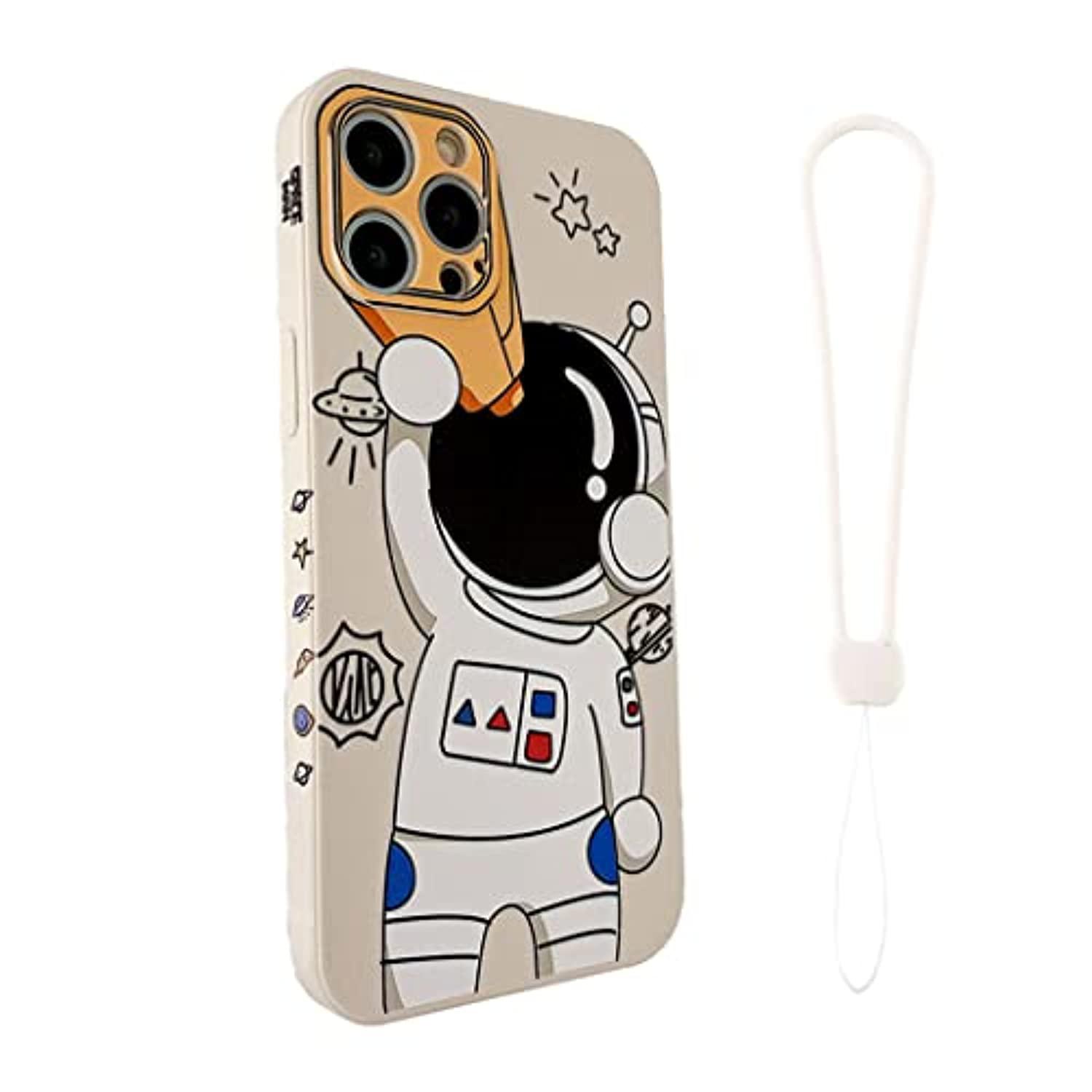 beetag soft silicone case for iphone 12 pro max 6.7 inch with wrist lanyard strap, space astronaut design cartoon graphics bu