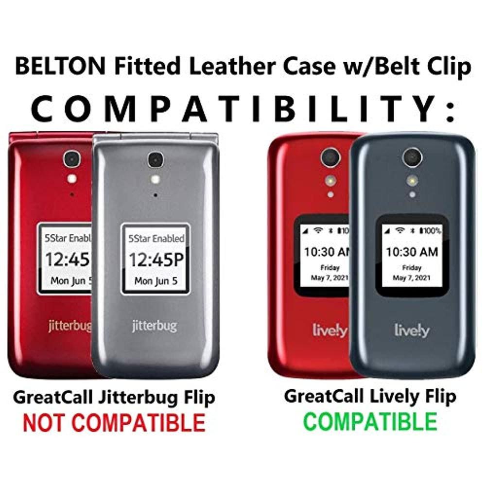 BELTRON fitted leather case for greatcall lively flip (model: 4053s), jitterbug flip2, features: rotating belt clip, screen & keypad 