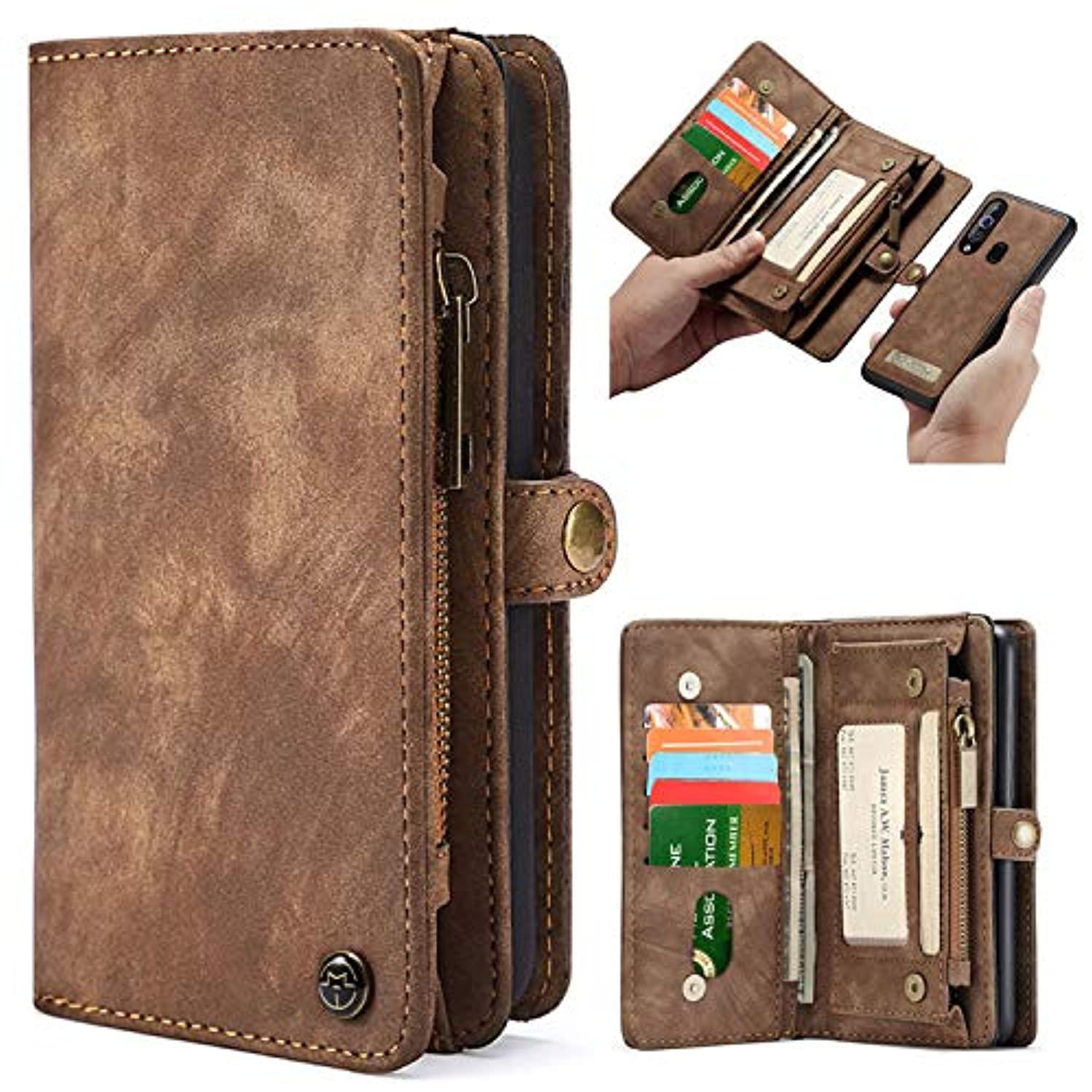 simicoo samsung a20 a30 leather wallet zipper purse detachable card slots holder flip case magnetic wrist strap handle shockp