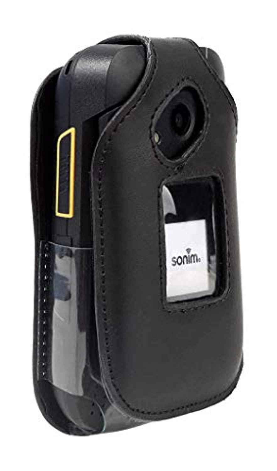 wireless protech case with clip compatible with sonim xp3 phone model xp3800, form fitted leather case, rotating belt clip, b